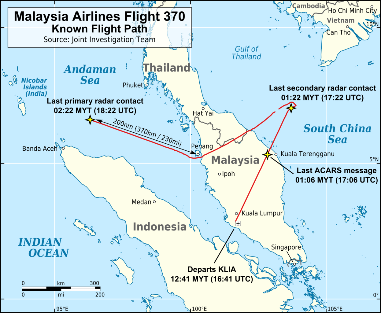 MH370 Flight Path Map