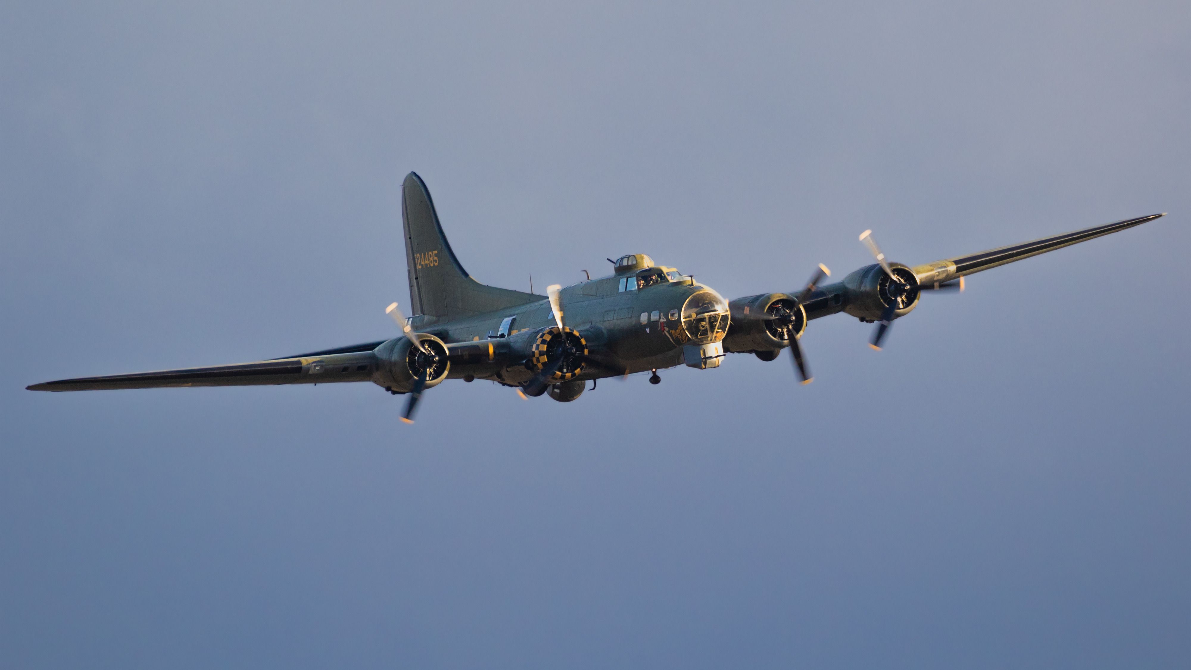 A Vintage US Air Force Boeing B-17 Flying Fortress Flying In The Sky.