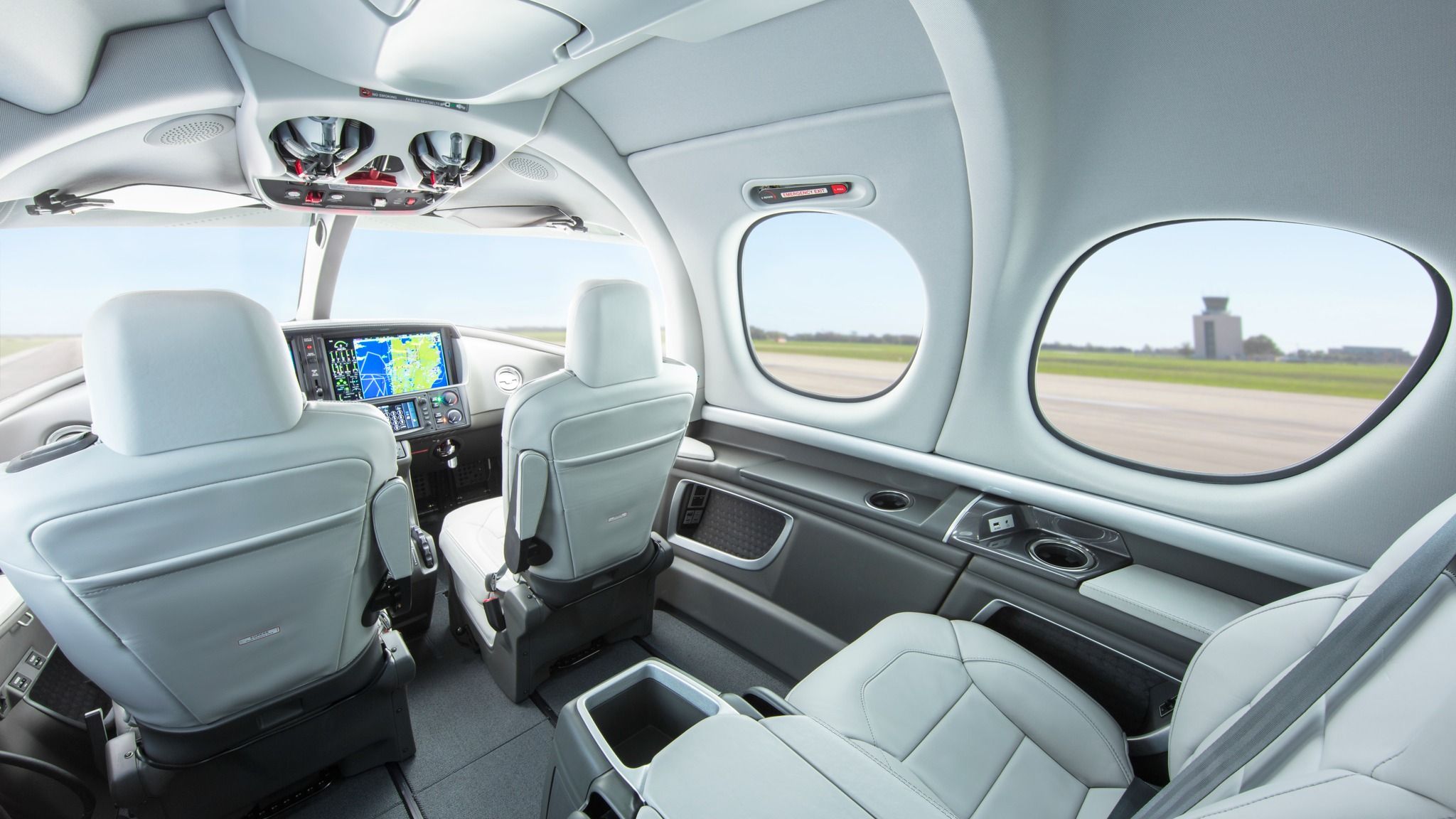 Inside the cabin of a Cirrus Vision Jet.