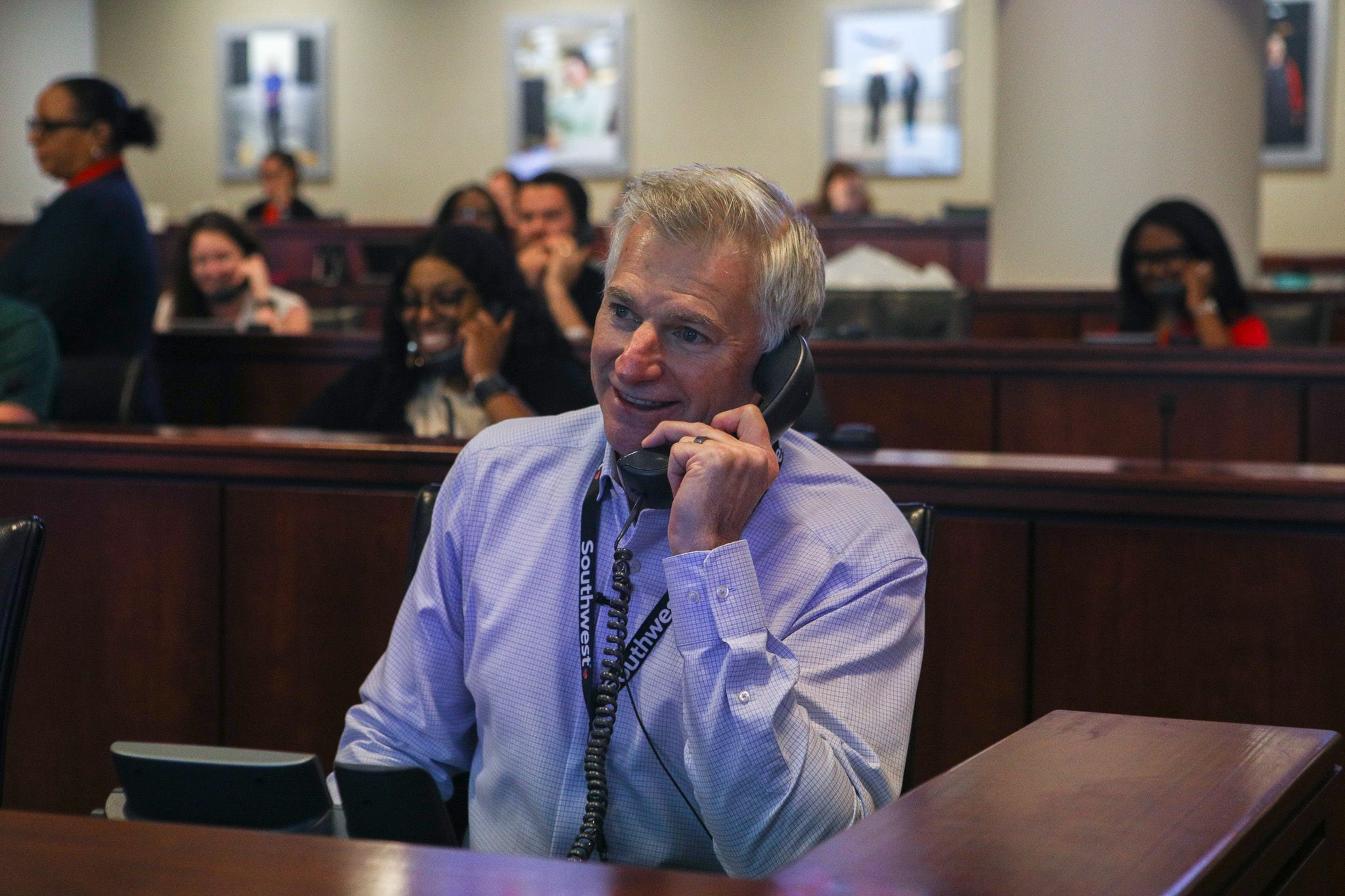 Southwest President & CEO on the phone to customer representative employees