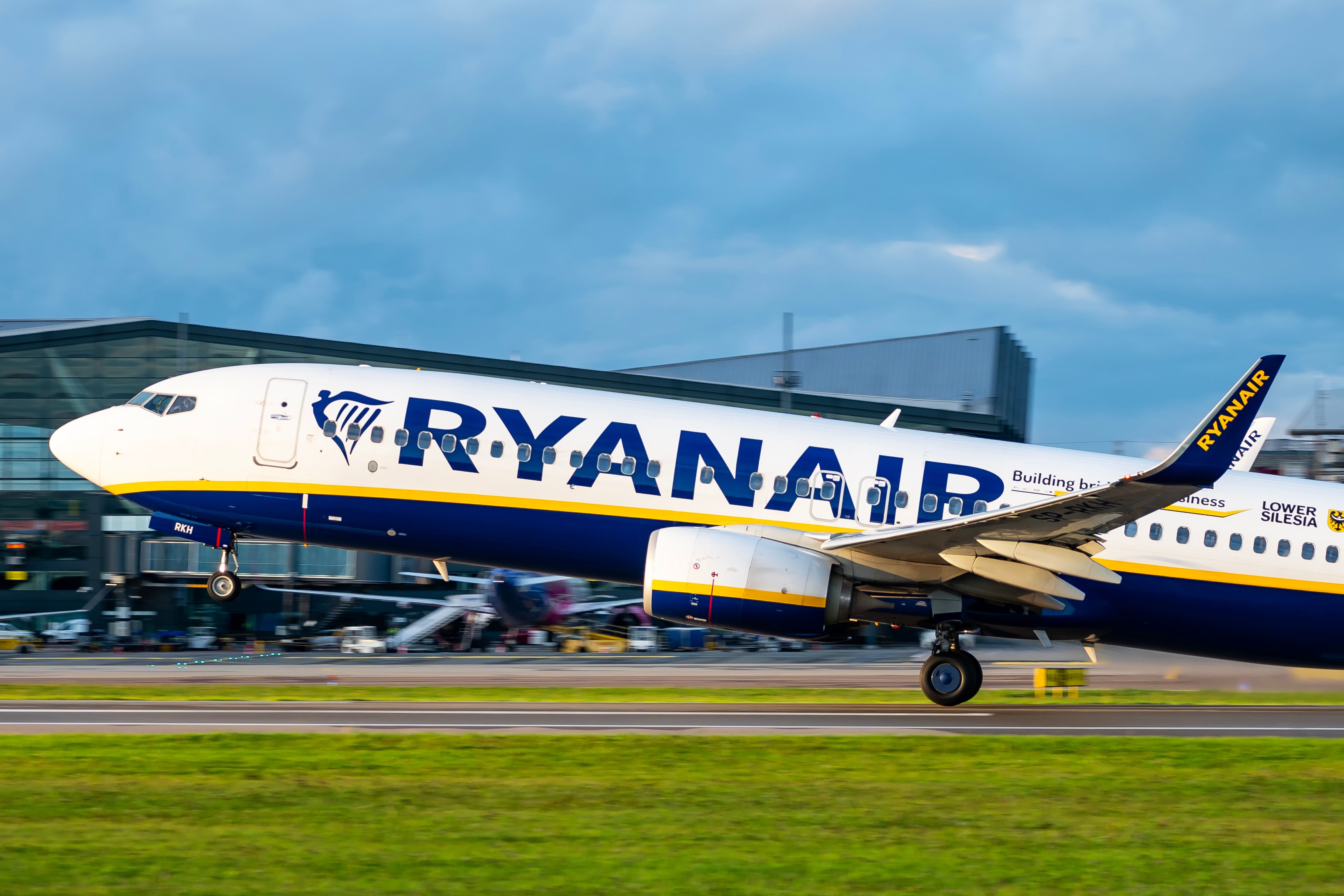 A Ryanair Boeing 737 just about to take off.