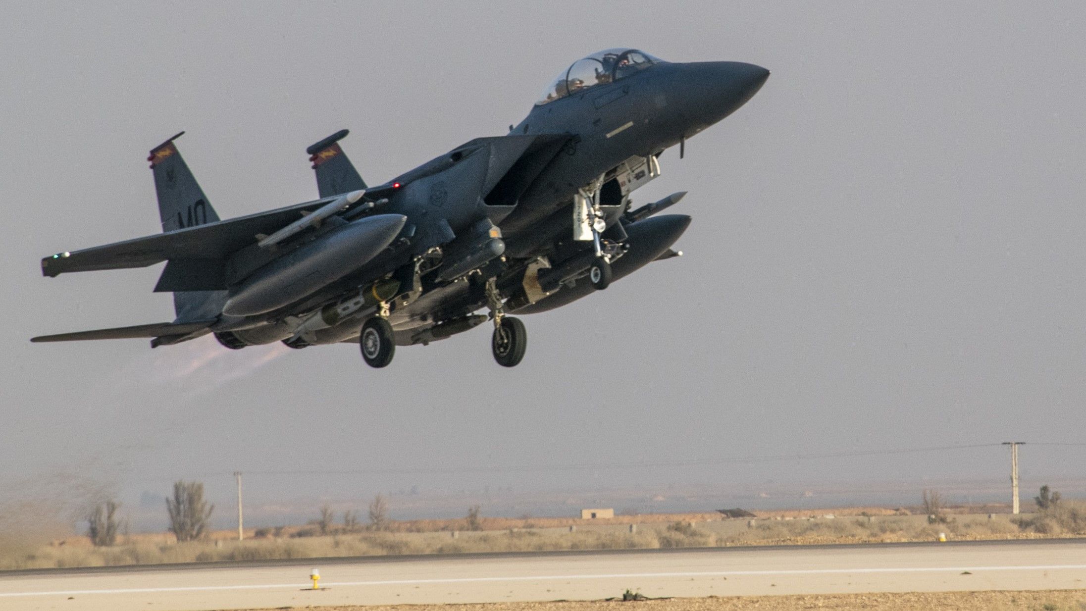 6104595 - 16x9 - U.S. Air Force F-15E Strike Eagle takes off from the 332d Air Expeditionary Wing February 13, 2020