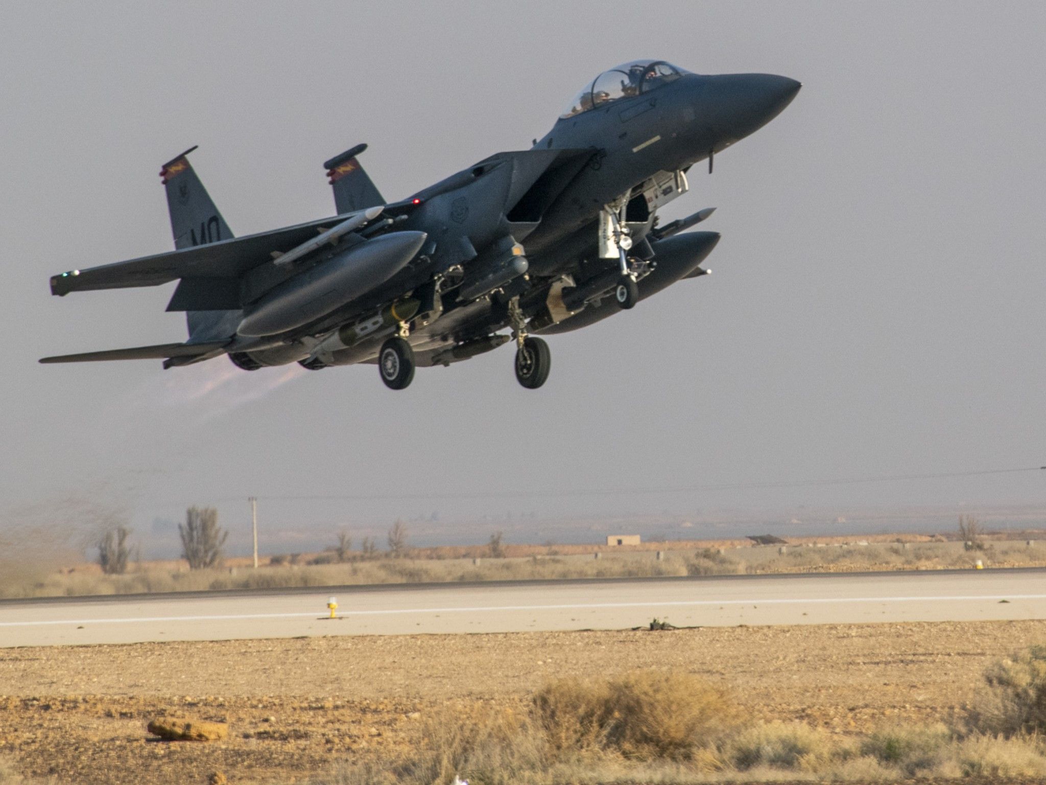6104595 - 4x3 - U.S. Air Force F-15E Strike Eagle takes off from the 332d Air Expeditionary Wing February 13, 2020