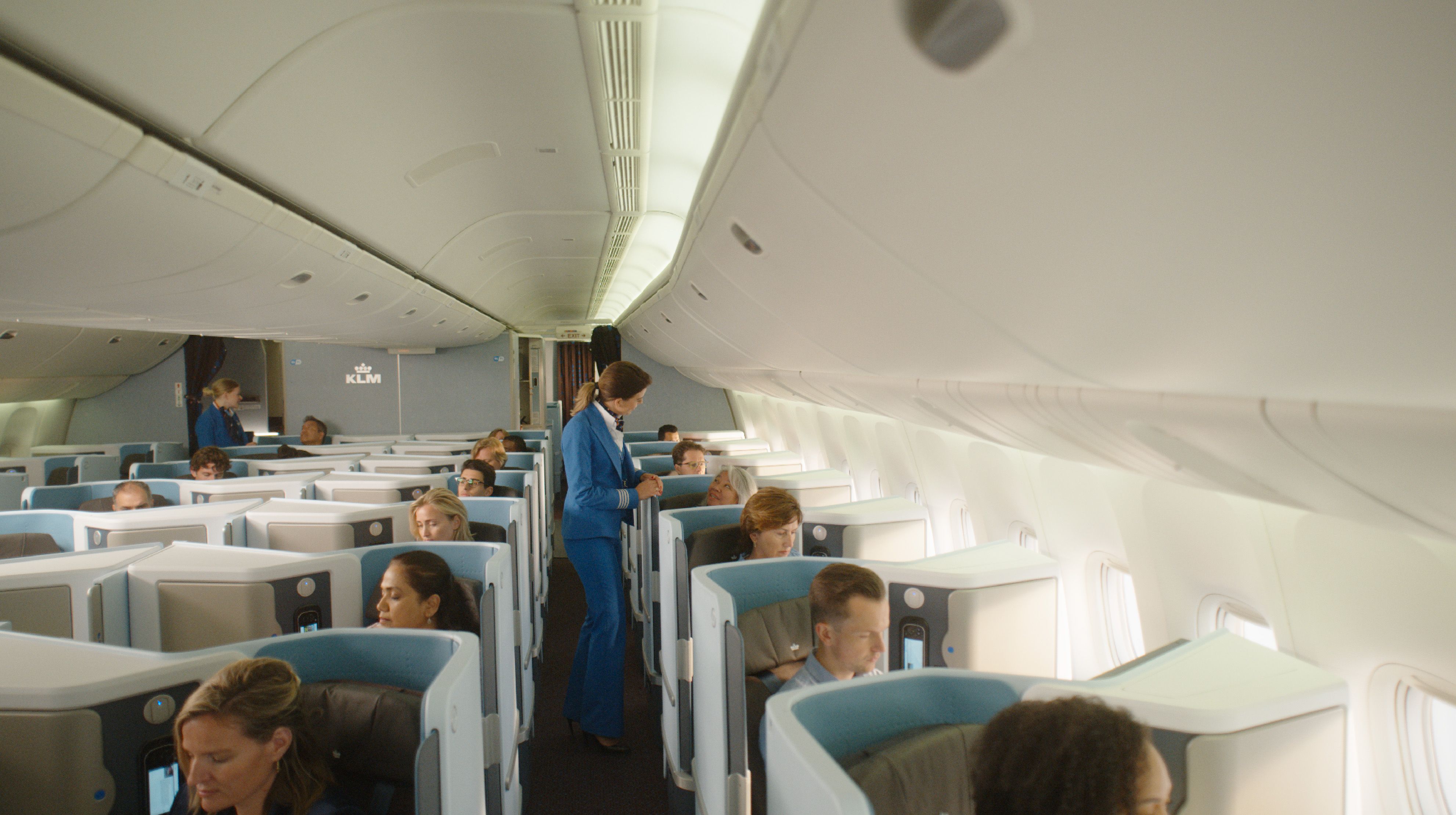 Inside the KLM Boeing 777 Business Class Cabin.