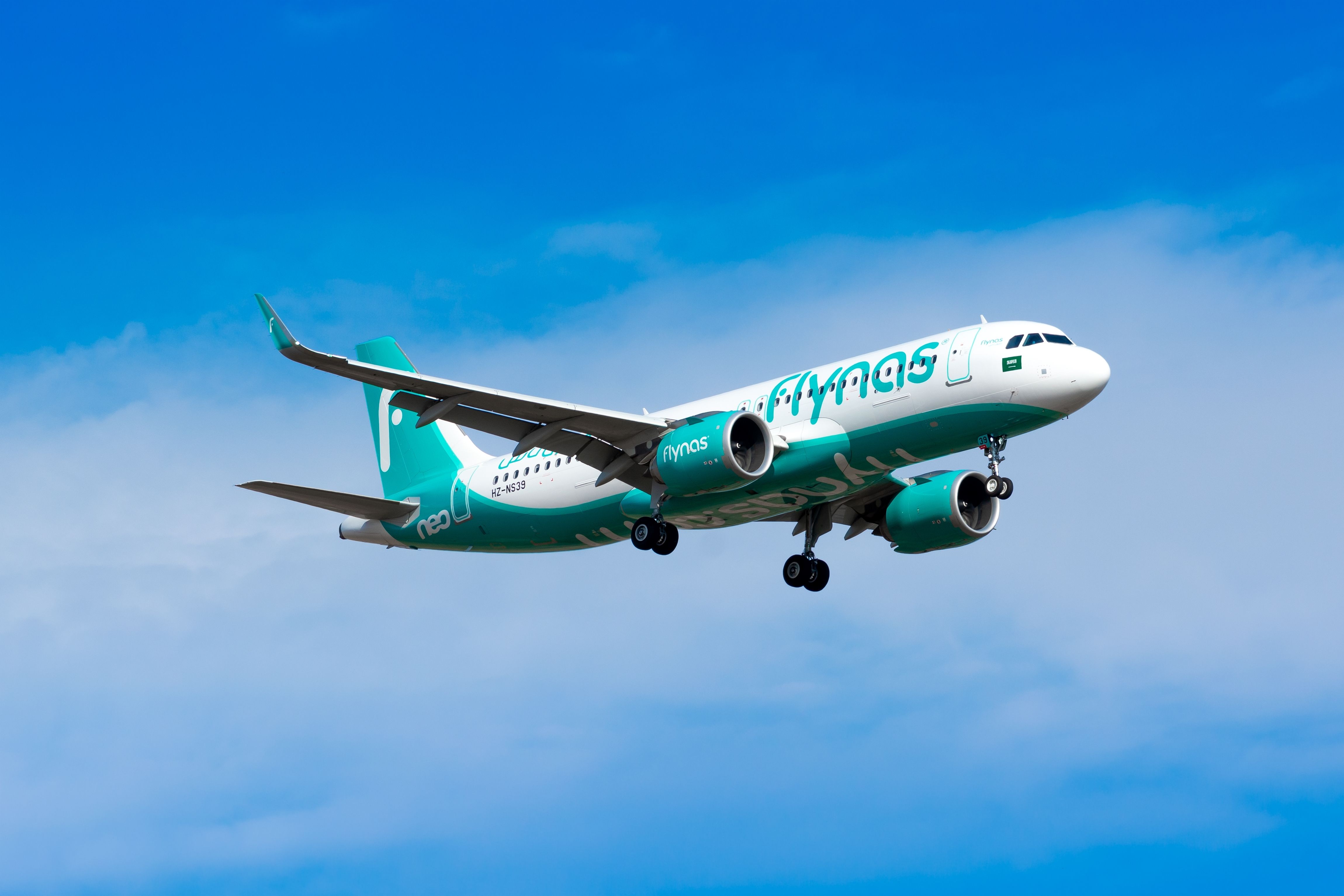A Flynas Airbus A320neo flying 