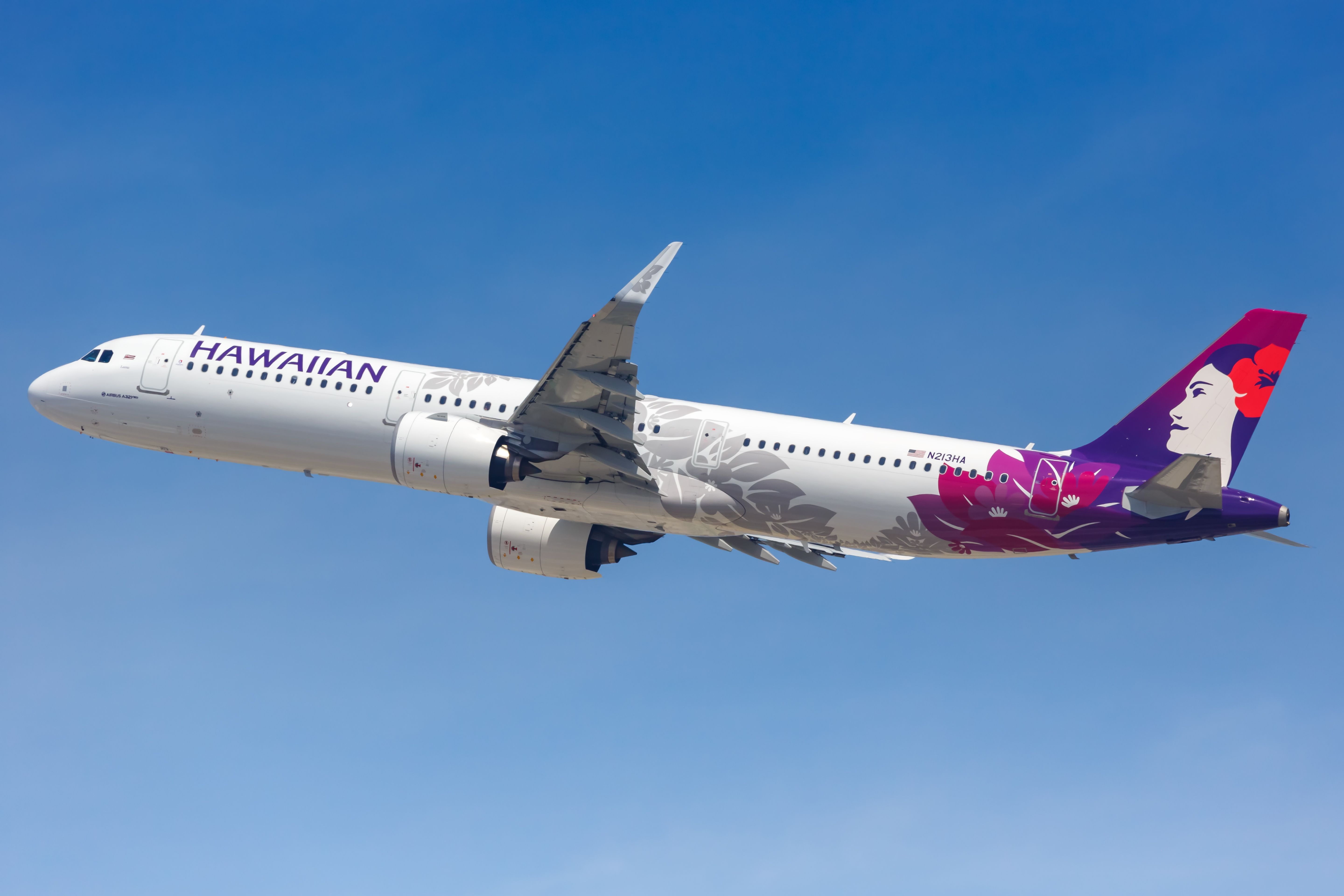 A Hawaiian Airlines Airbus A321neo flying 