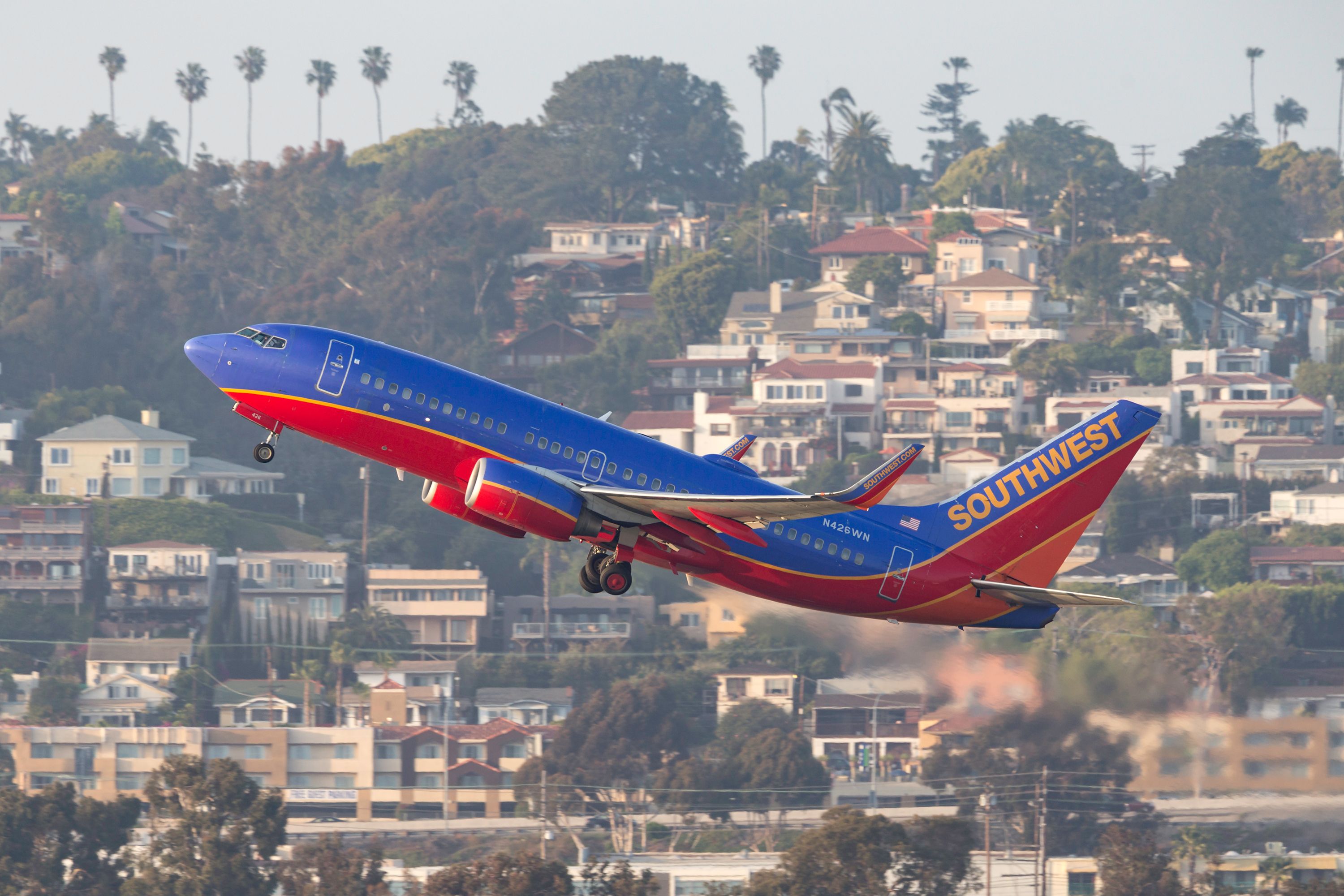 A Southwest Airlines aircraft departing from San Diego International 