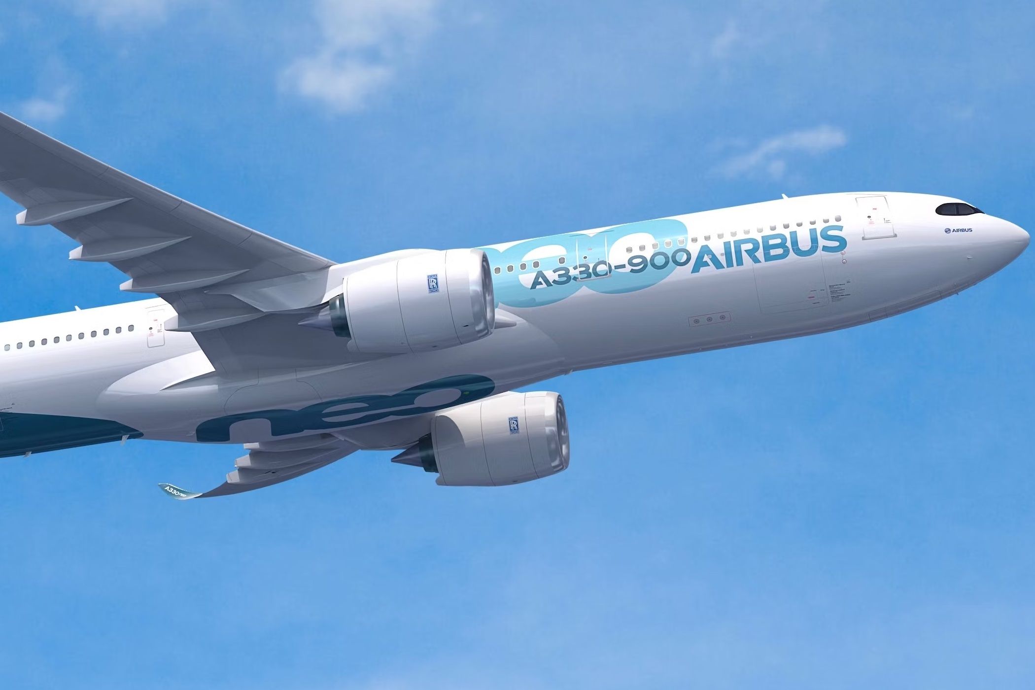 An Airbus A330neo flying in the sky.