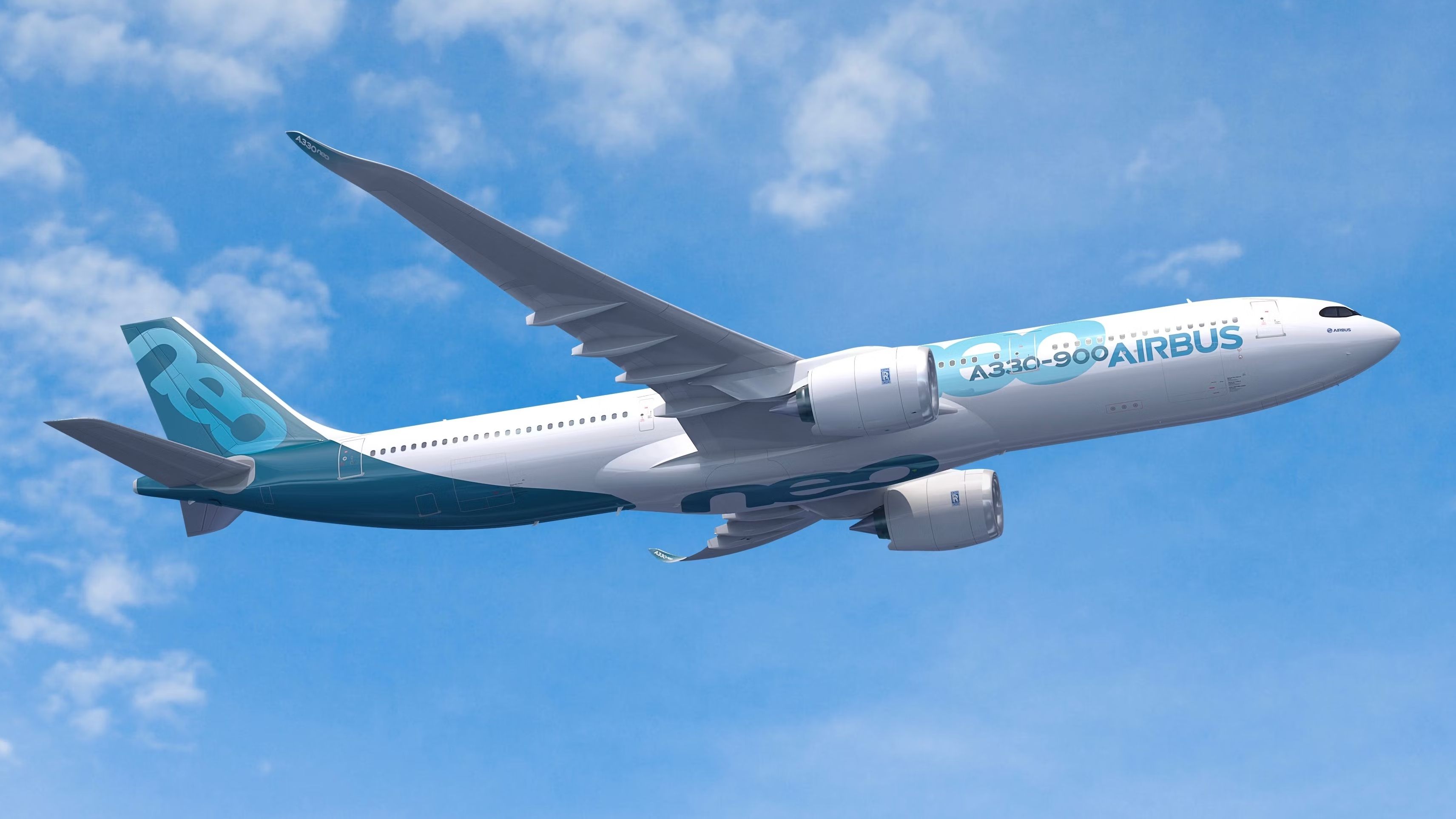 An Airbus A330neo flying in the sky.