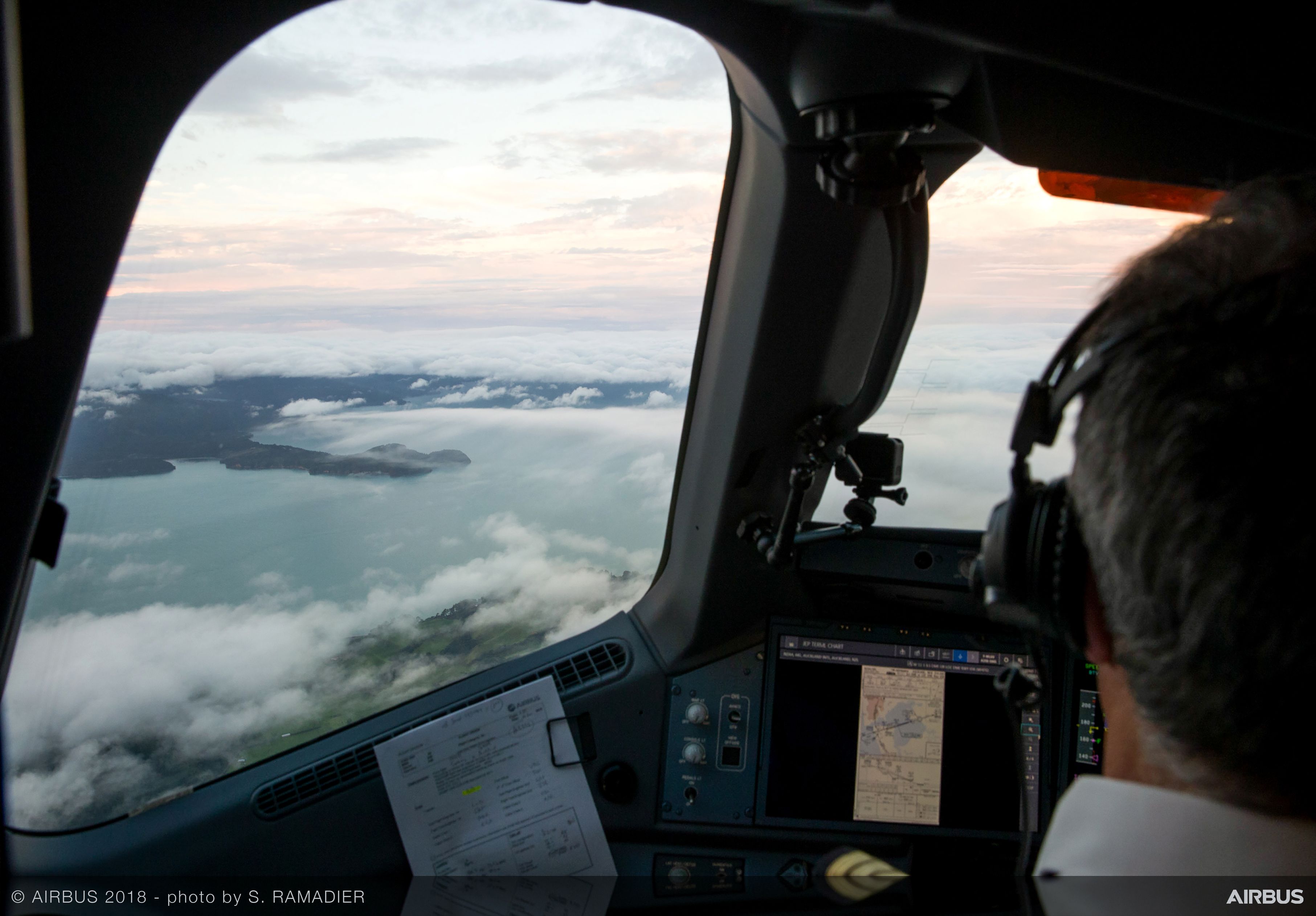 A350-1000 Airbus MSN065 in flight - view through the cockpit.