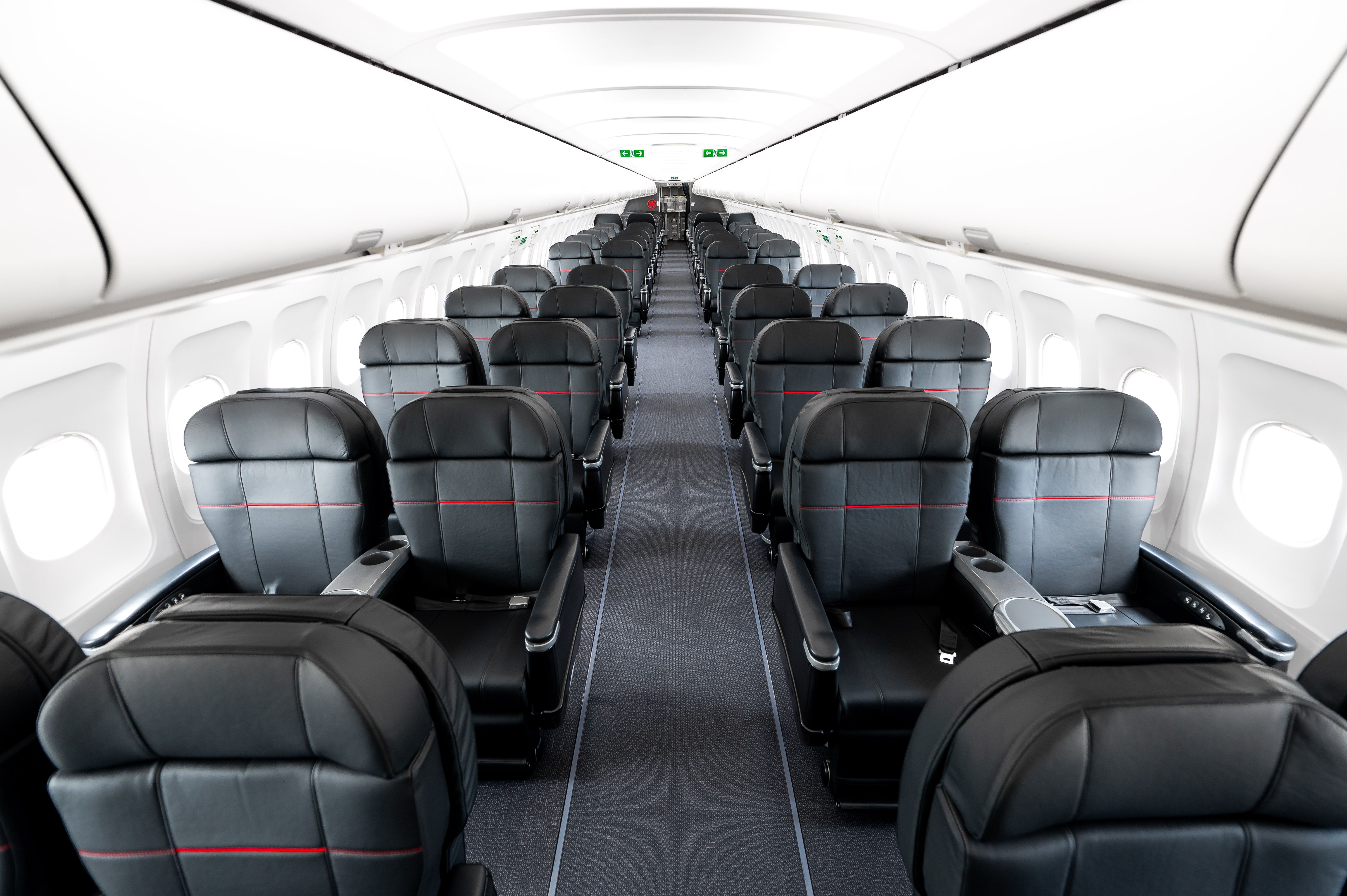 Inside the main cabin of an Air Canada Jetz business jet.