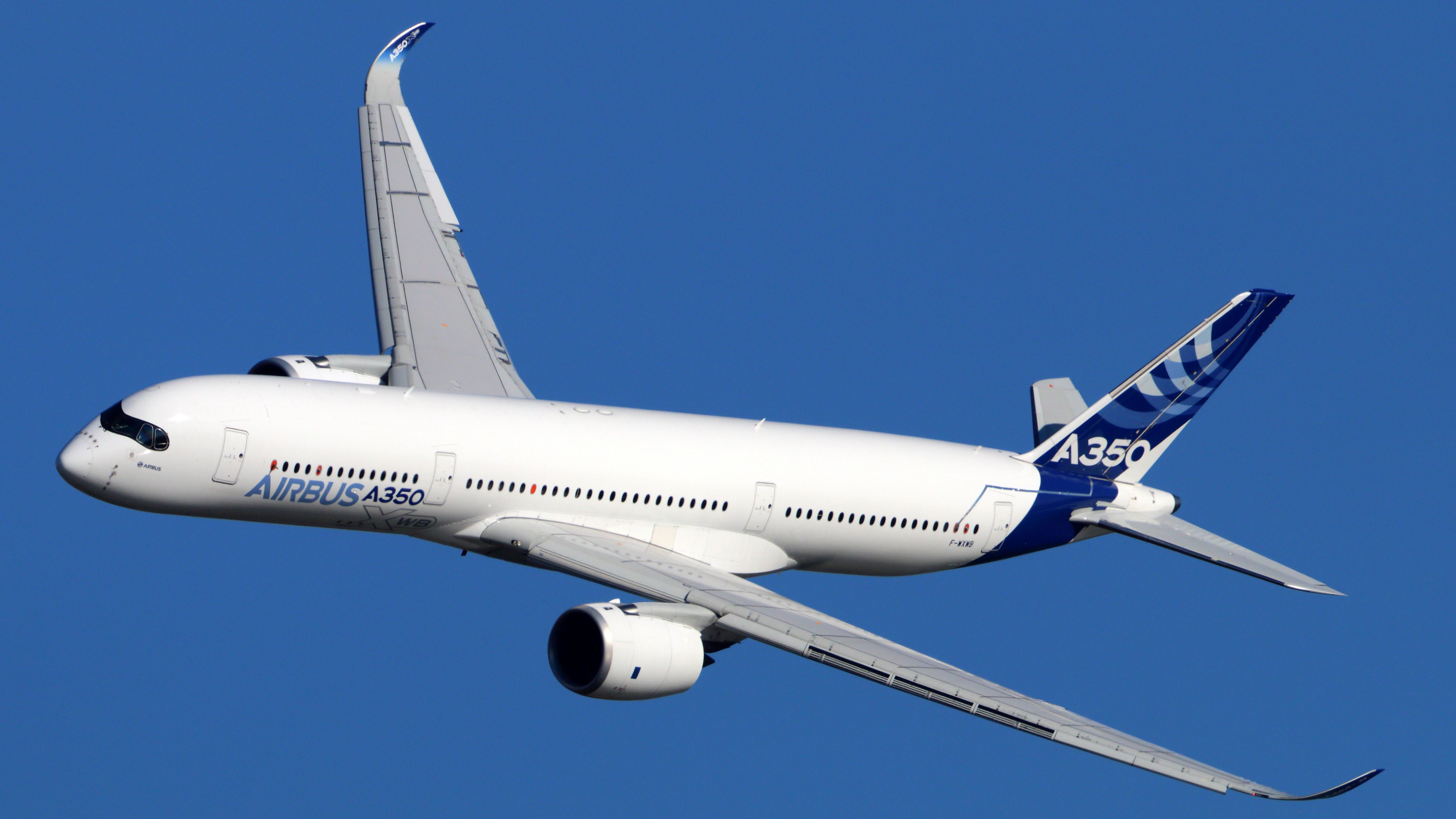 An Airbus A350 performing a demonstration flight in Moscow