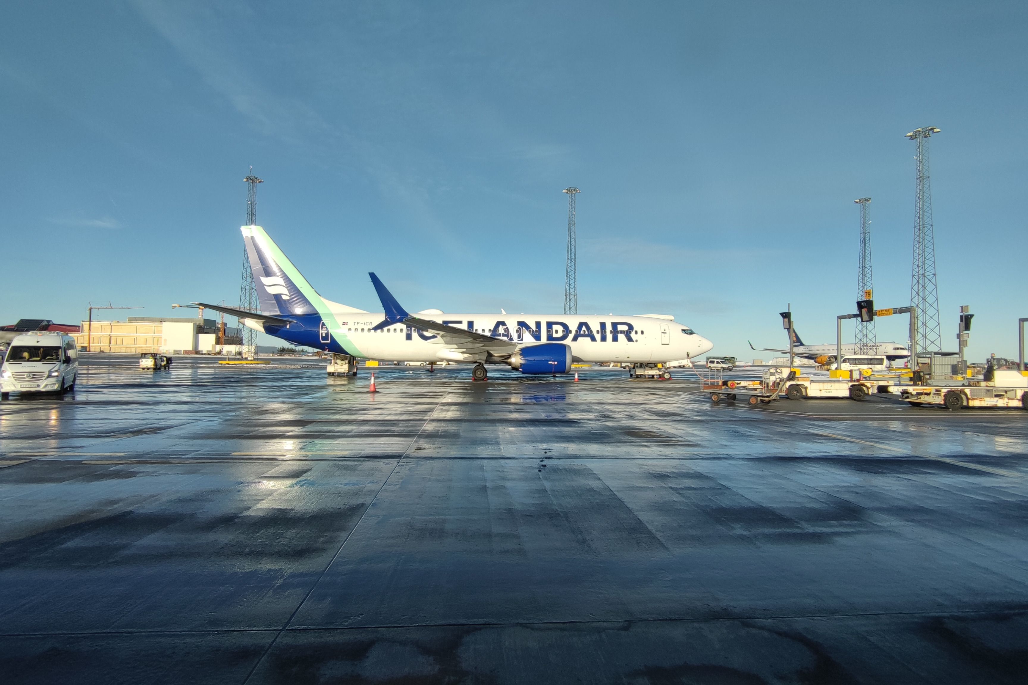 An Icelandair Boeing 737 aircraft parked in Keflavik airport