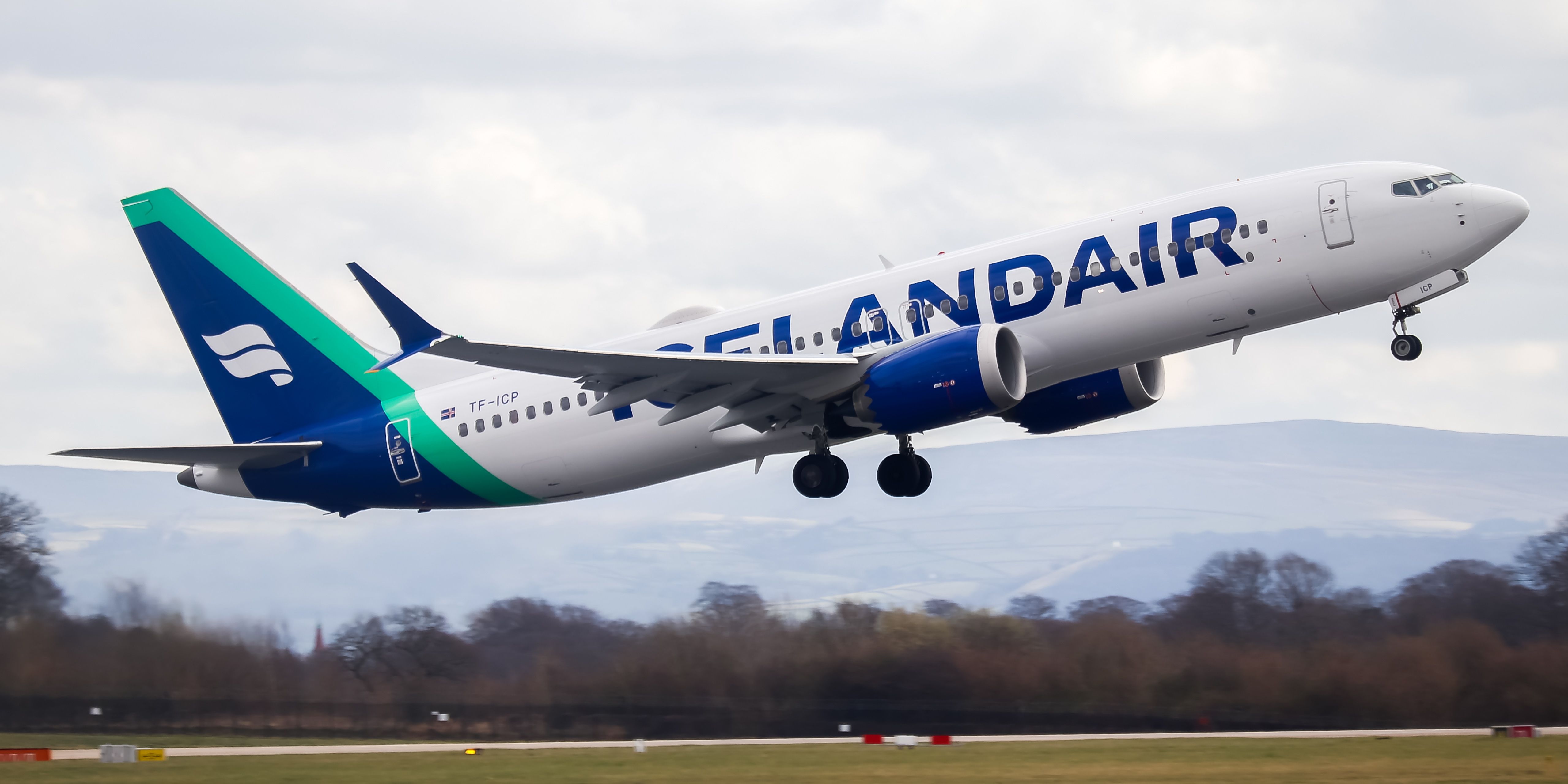 An Icelandair Boeing 737 MAX leaving Reyjavik 