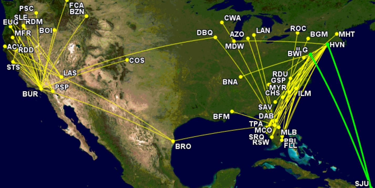 Avelo's November 2023 route network