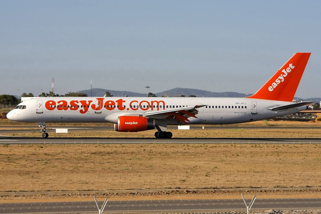 An easyJet Boeing 757 on a taxiway.