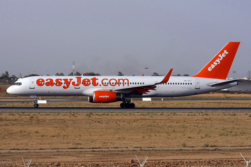 An easyJet Boeing 757 on a taxiway.