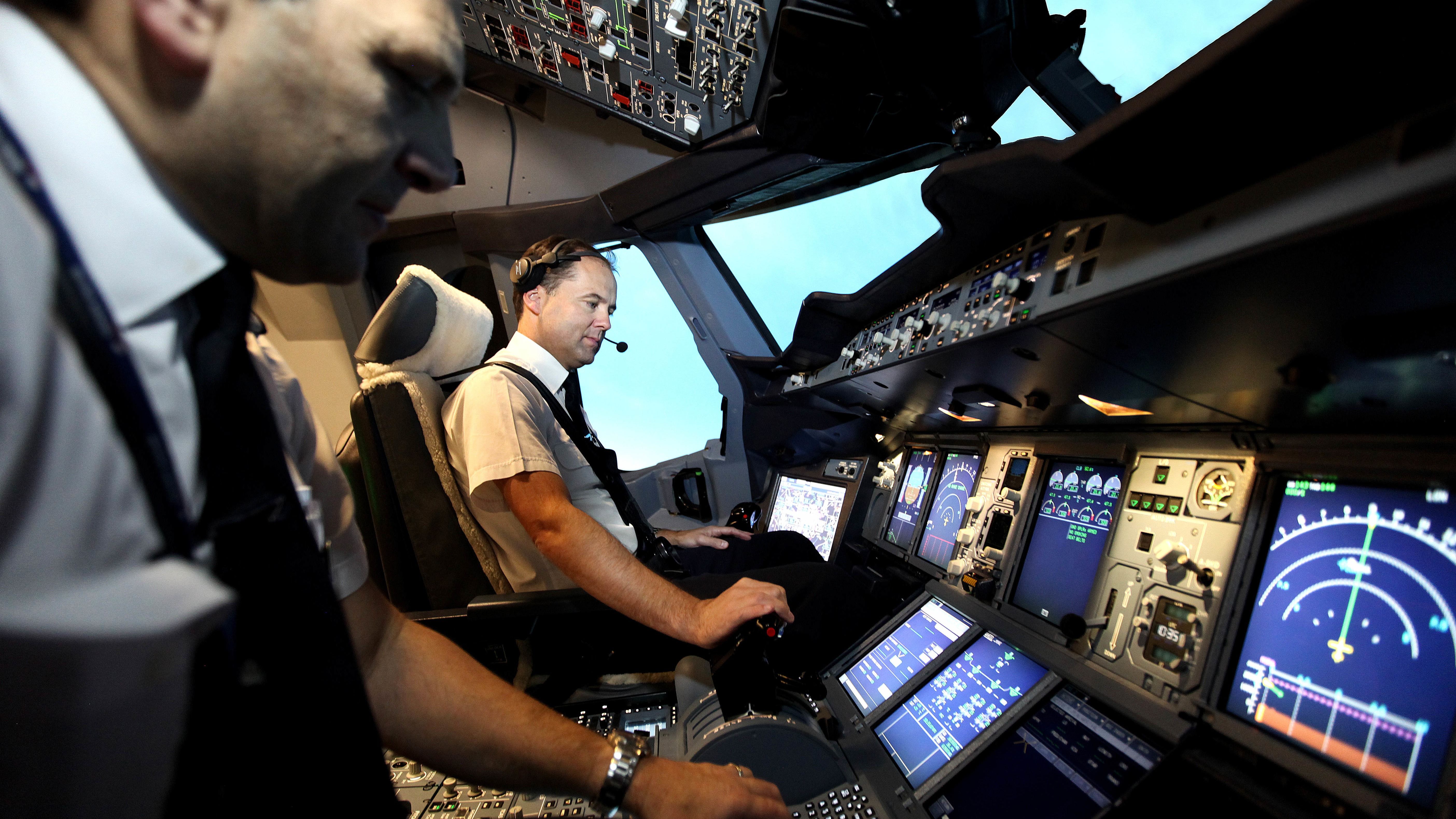 Two pilots in the flight deck.