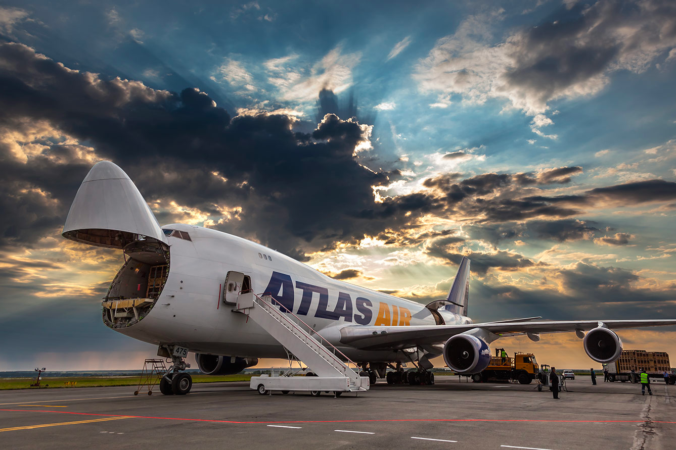 Atlas Air Boeing 747 freighter with nose door open
