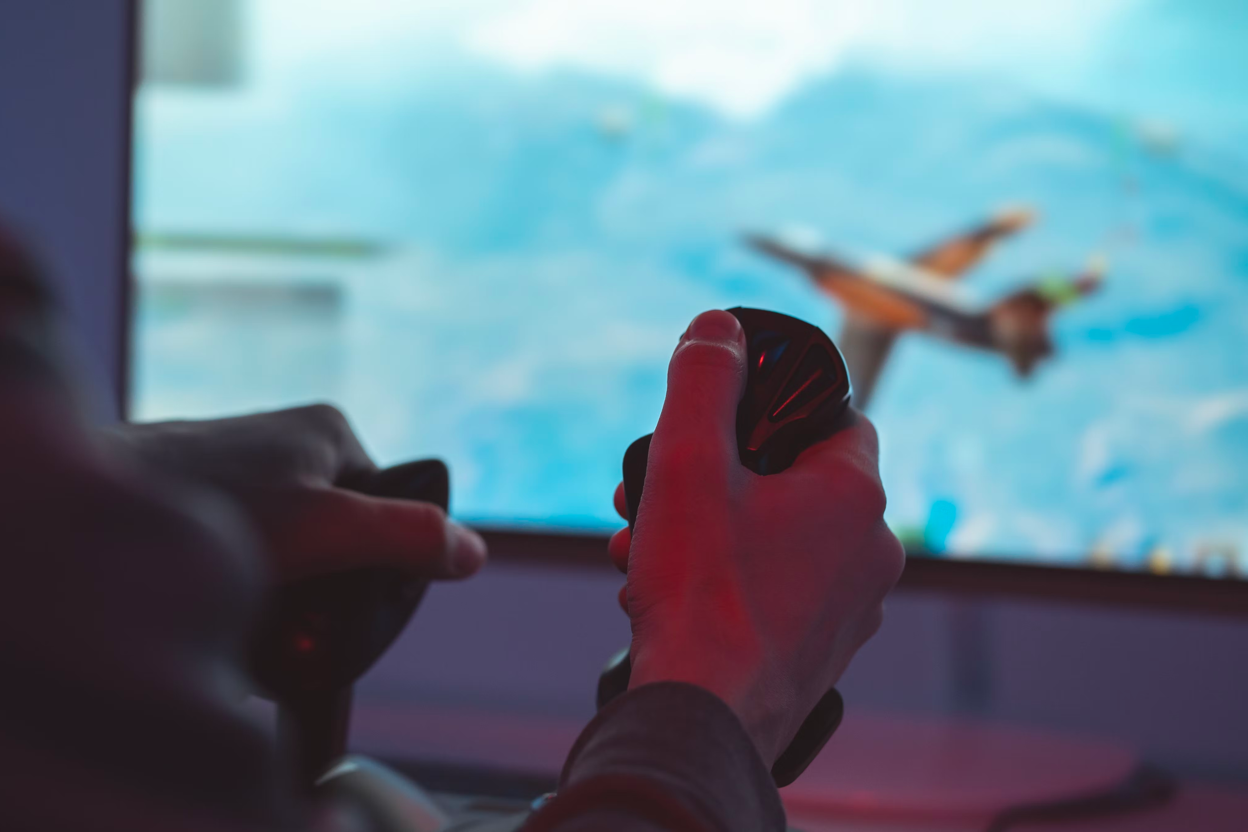 A person playing an aviation game