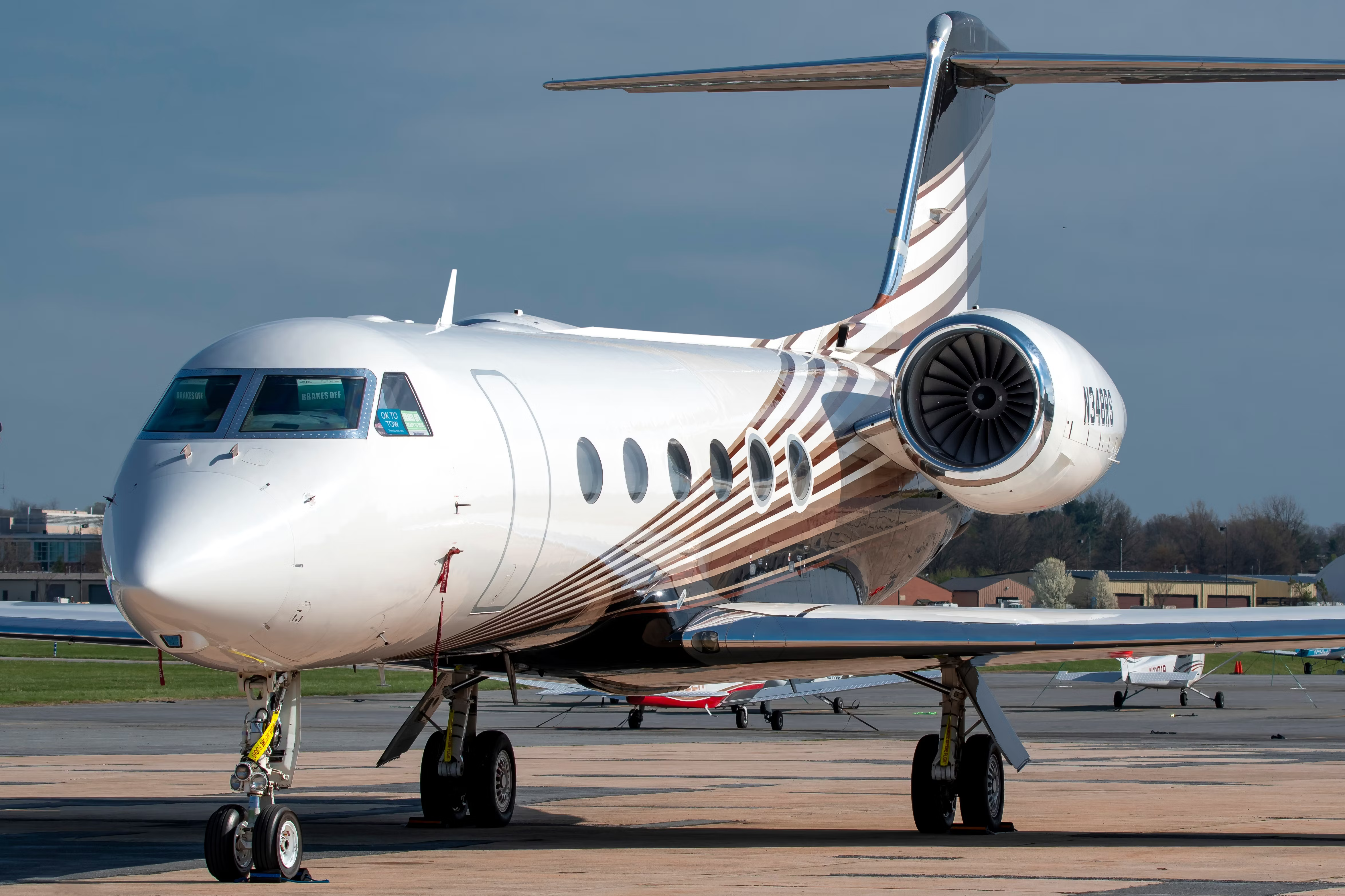 A Gulfstream G450 parked on the apron at Frederick Municipal Airport.
