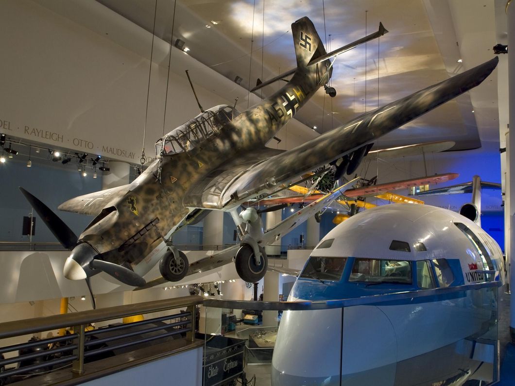 A Junkers Ju-87R-2 Tropical Stuka on display in a museum.