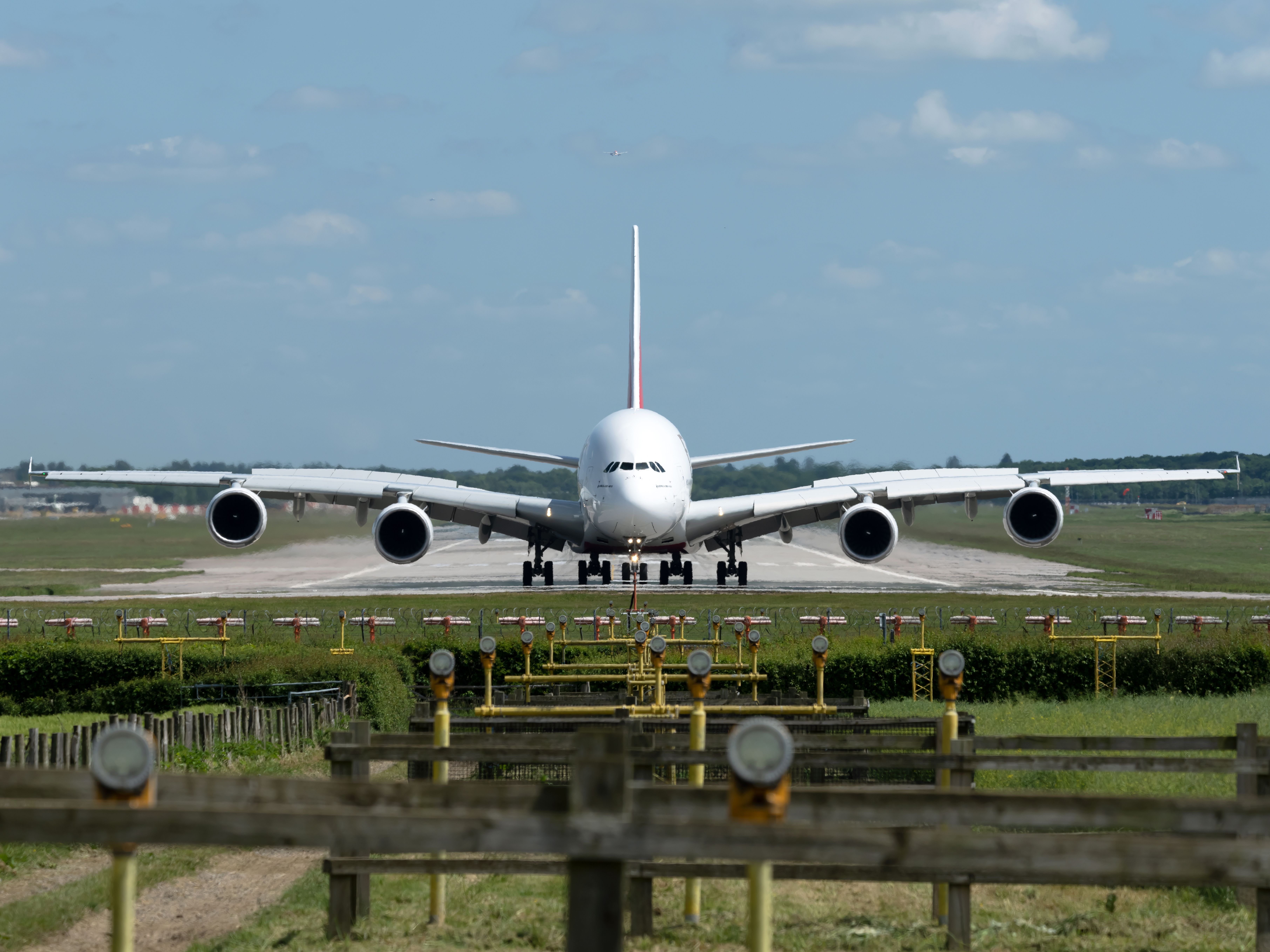 Emirates Airbus A380 Distant Front Profile At London Gatwick Airport