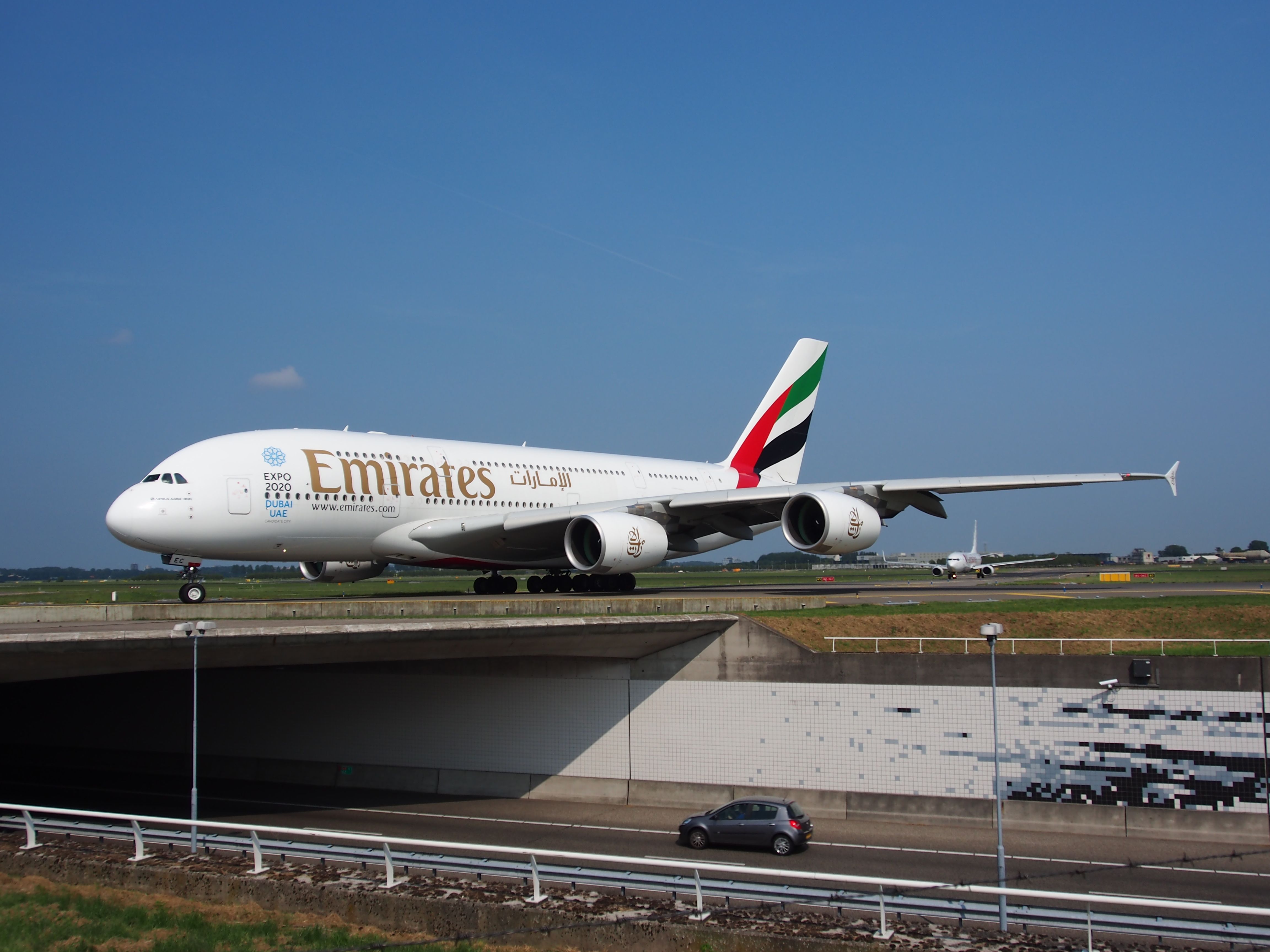 Emirates Airbus A380 at Amsterdam Schiphol Airport