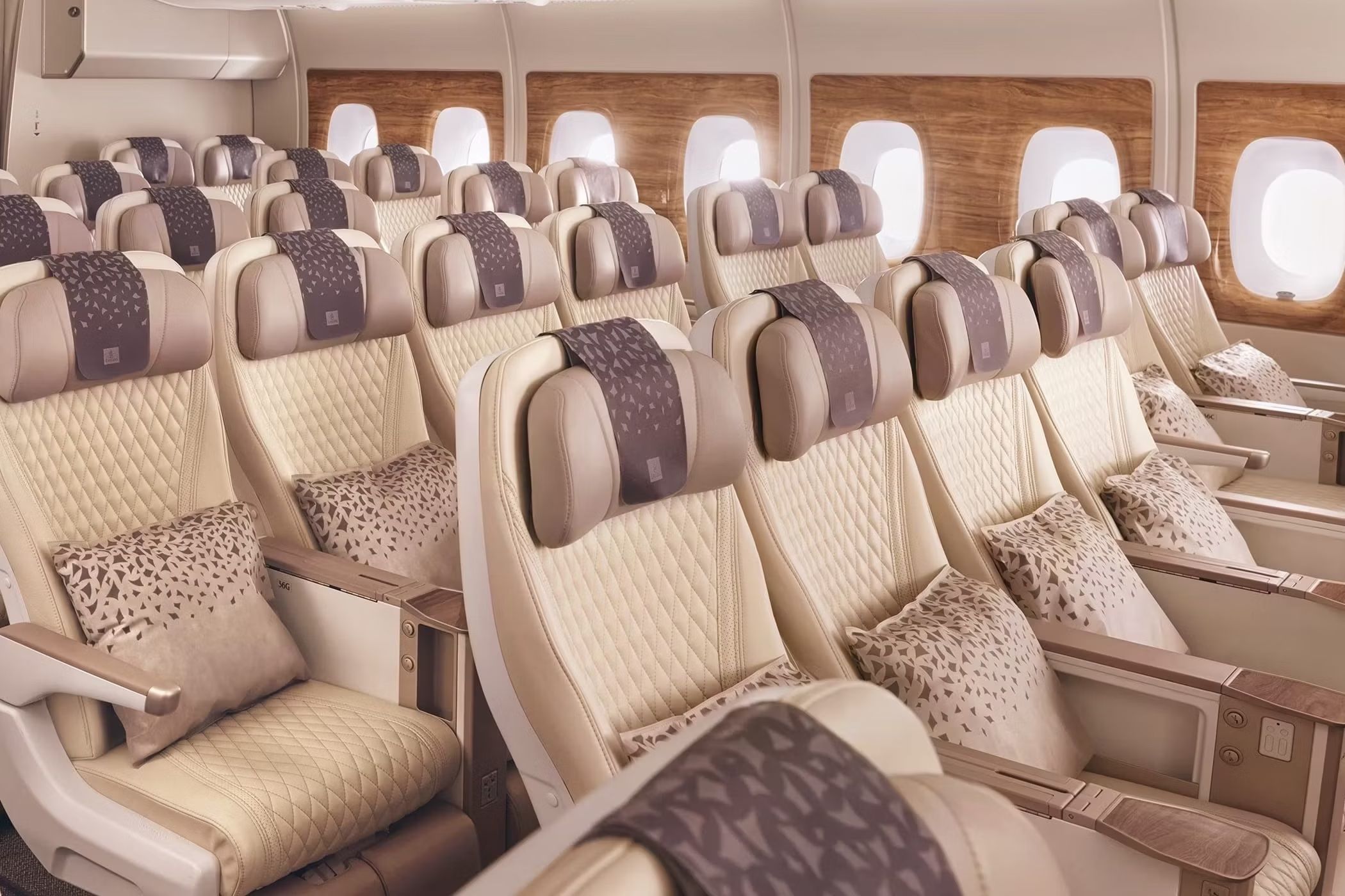 The Emirates Airbus A380 Premium Economy Cabin.
