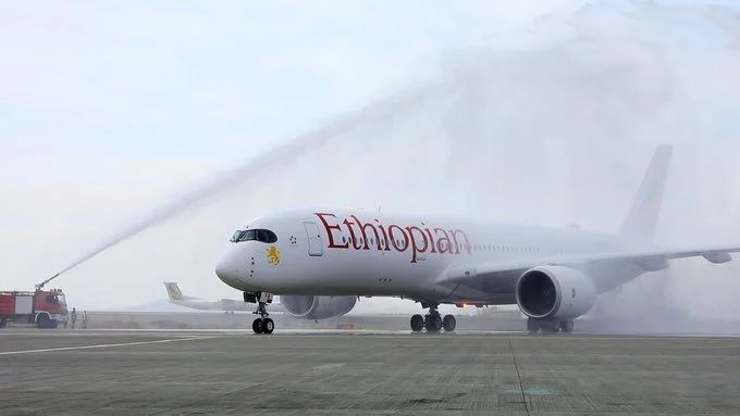 Ethiopian Airlines A350-900 water salute