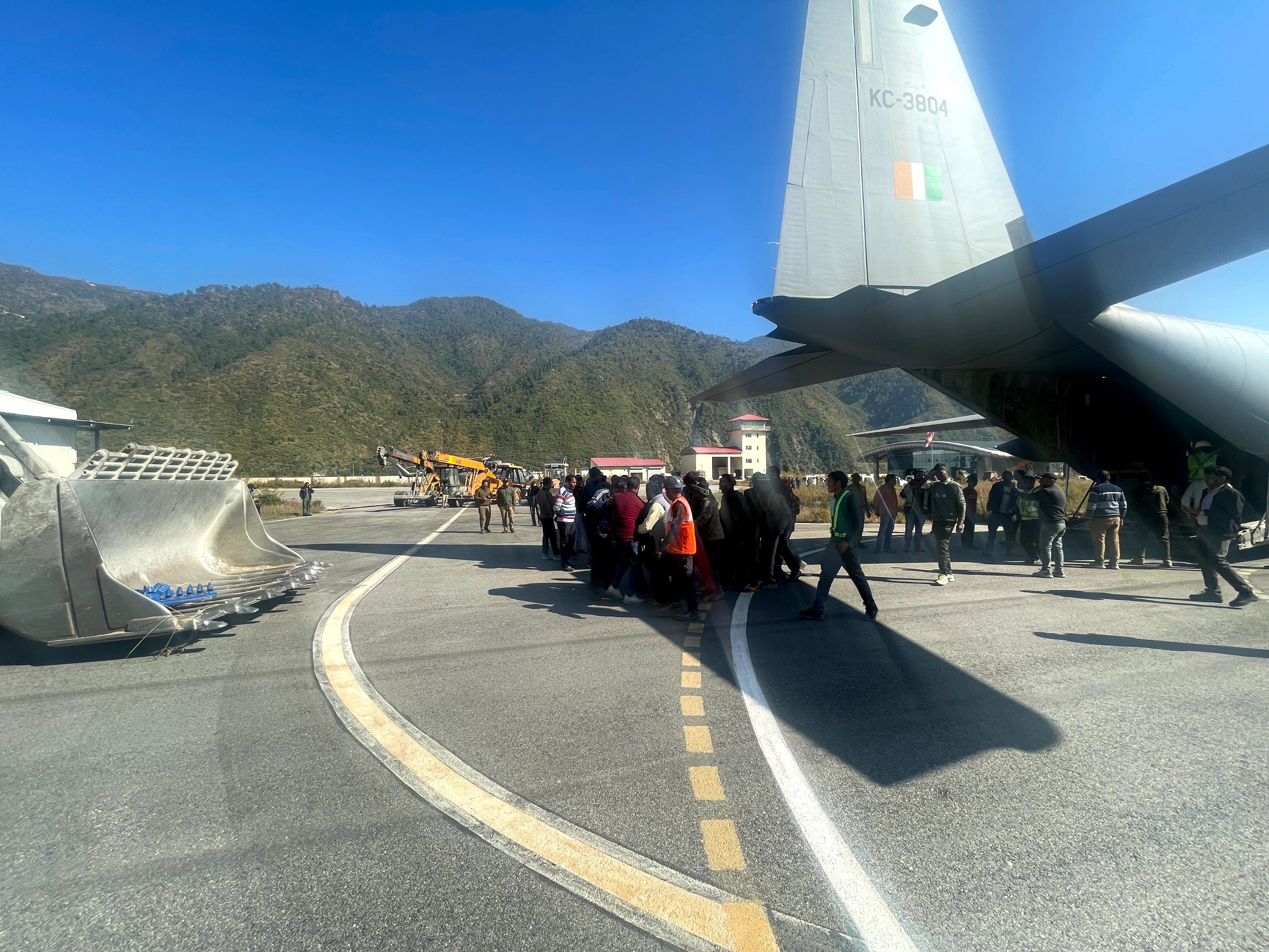 Indian Air Force C-130J lands at Dharasu ALG.