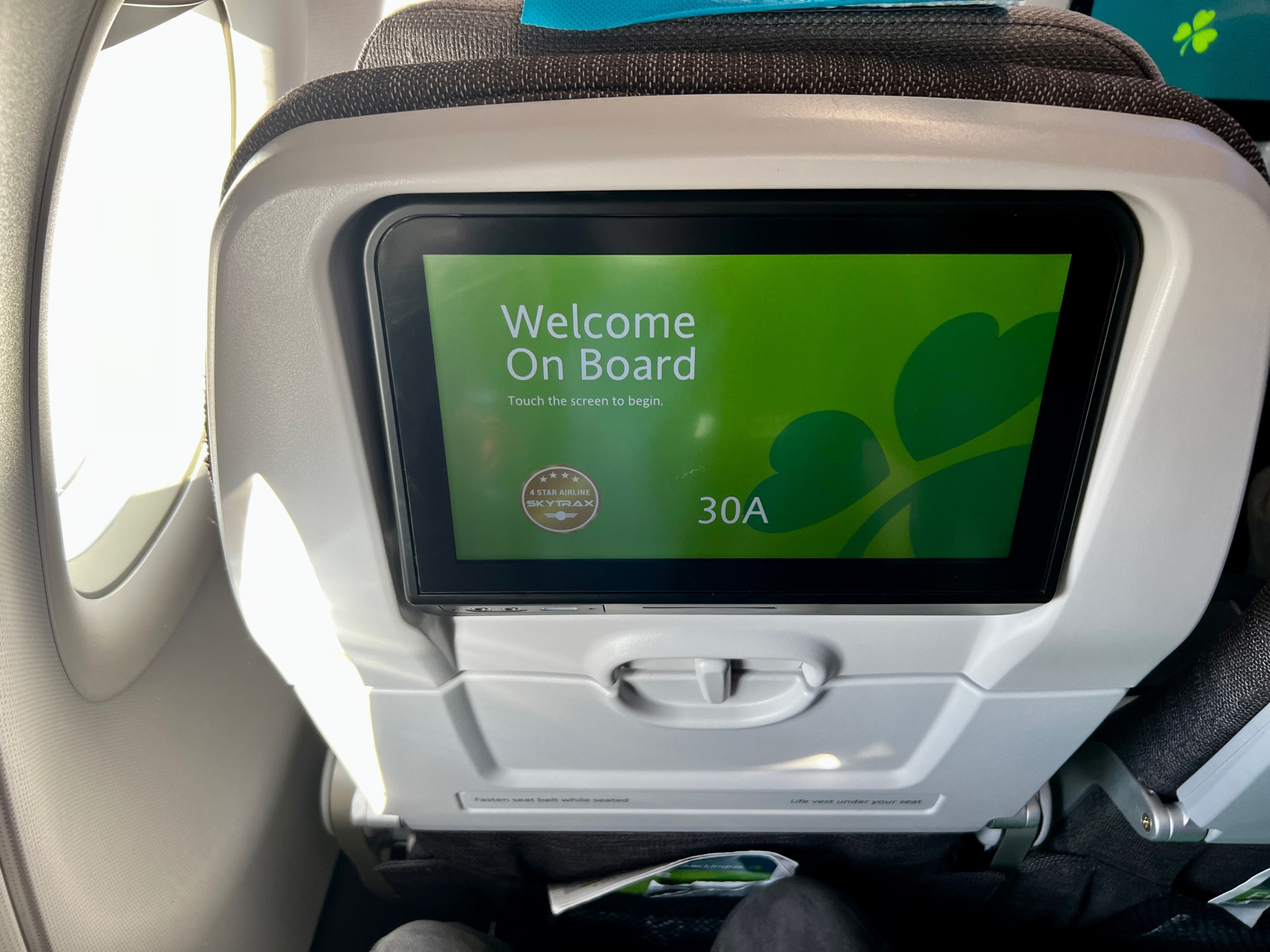 An Aer Lingus Airbus A321LR In-flight entertainment system.