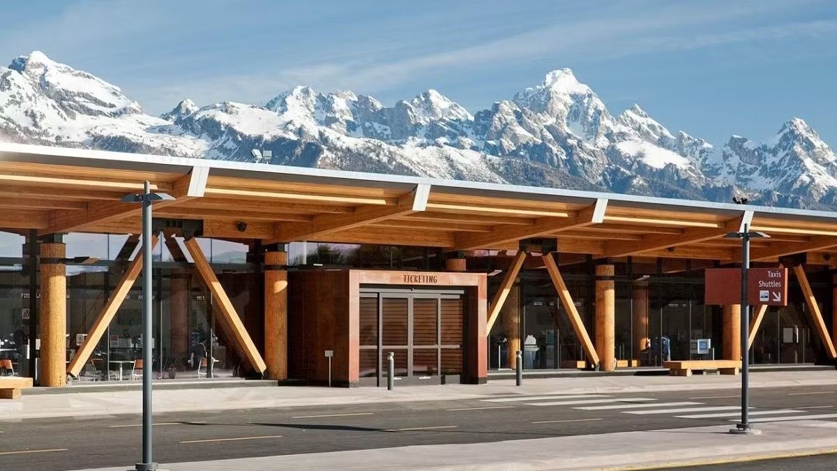 Just outside the terminal building at Jackson Hole International Airport.