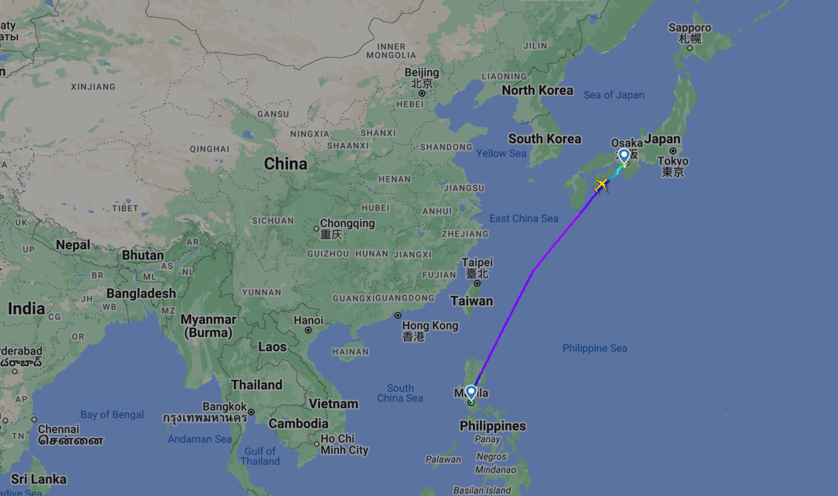 manila to osaka japan travel time