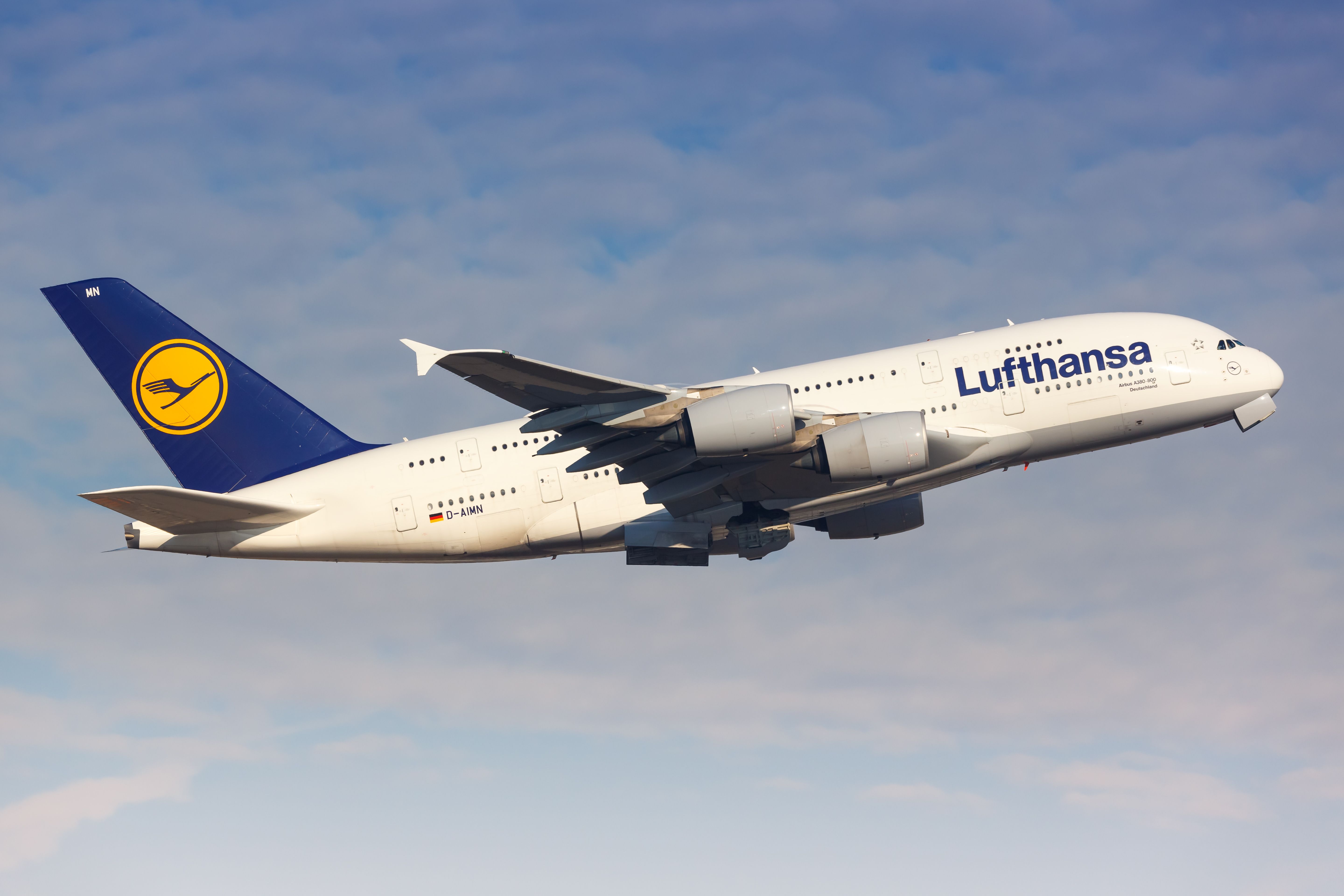 Lufthansa Airbus A380 departing Frankfurt Airport FRA