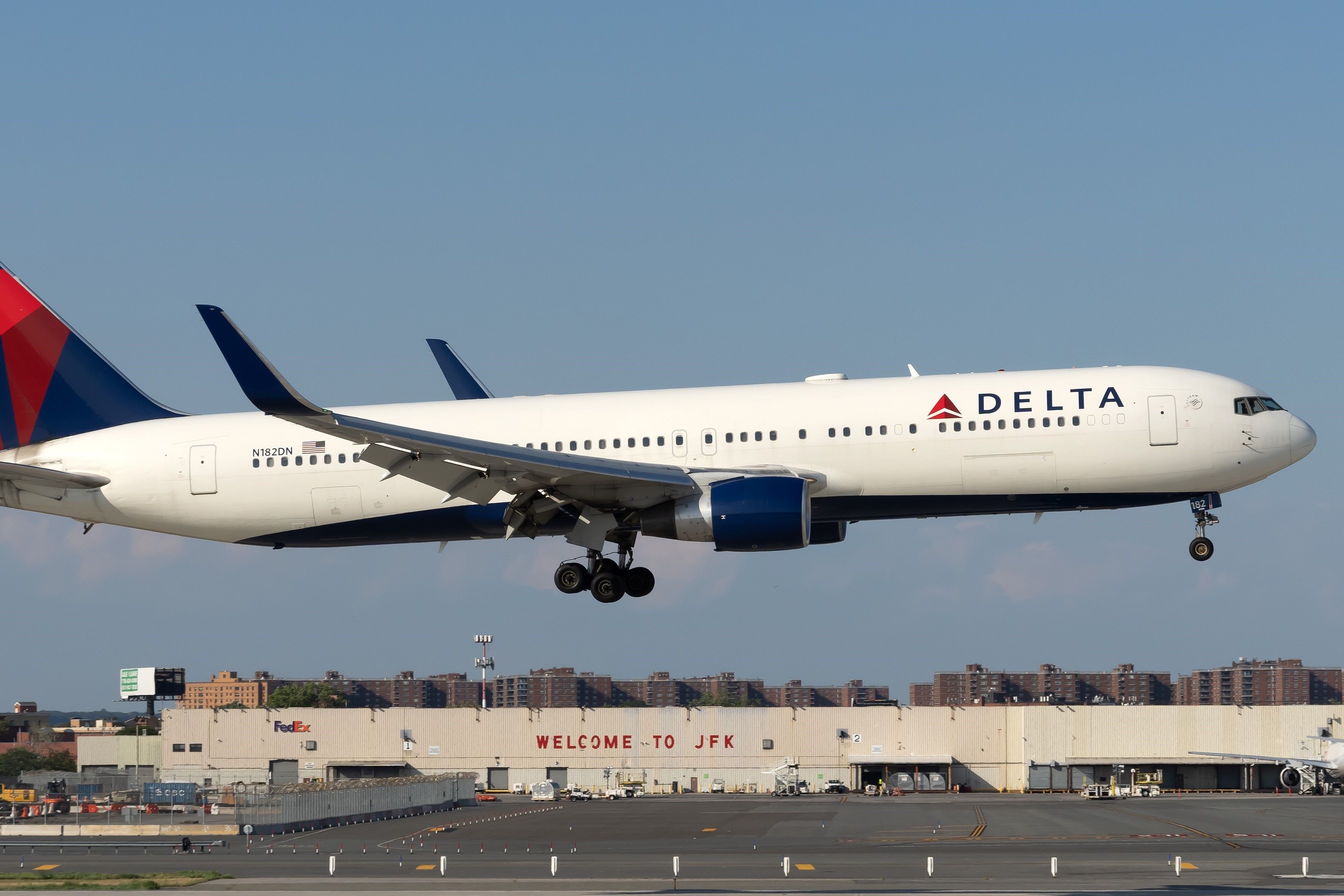 A Delta Air Lines Boeing 767-332(ER) just before landing at New York JFK airport.