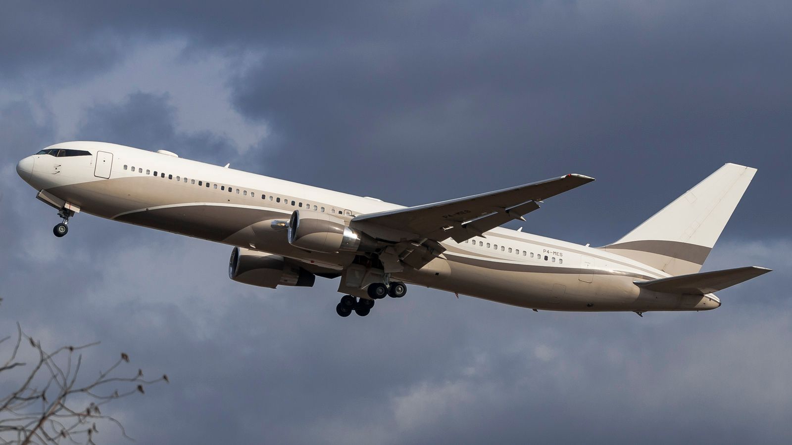 Roman Abramovich's private Boeing 767-300ER flying in the sky.