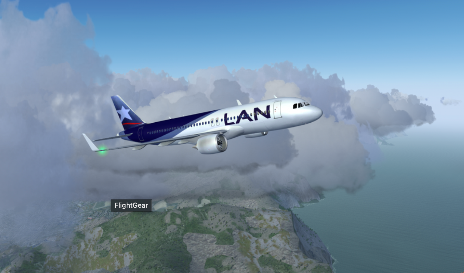 A LAN A320 flying in Flight Gear