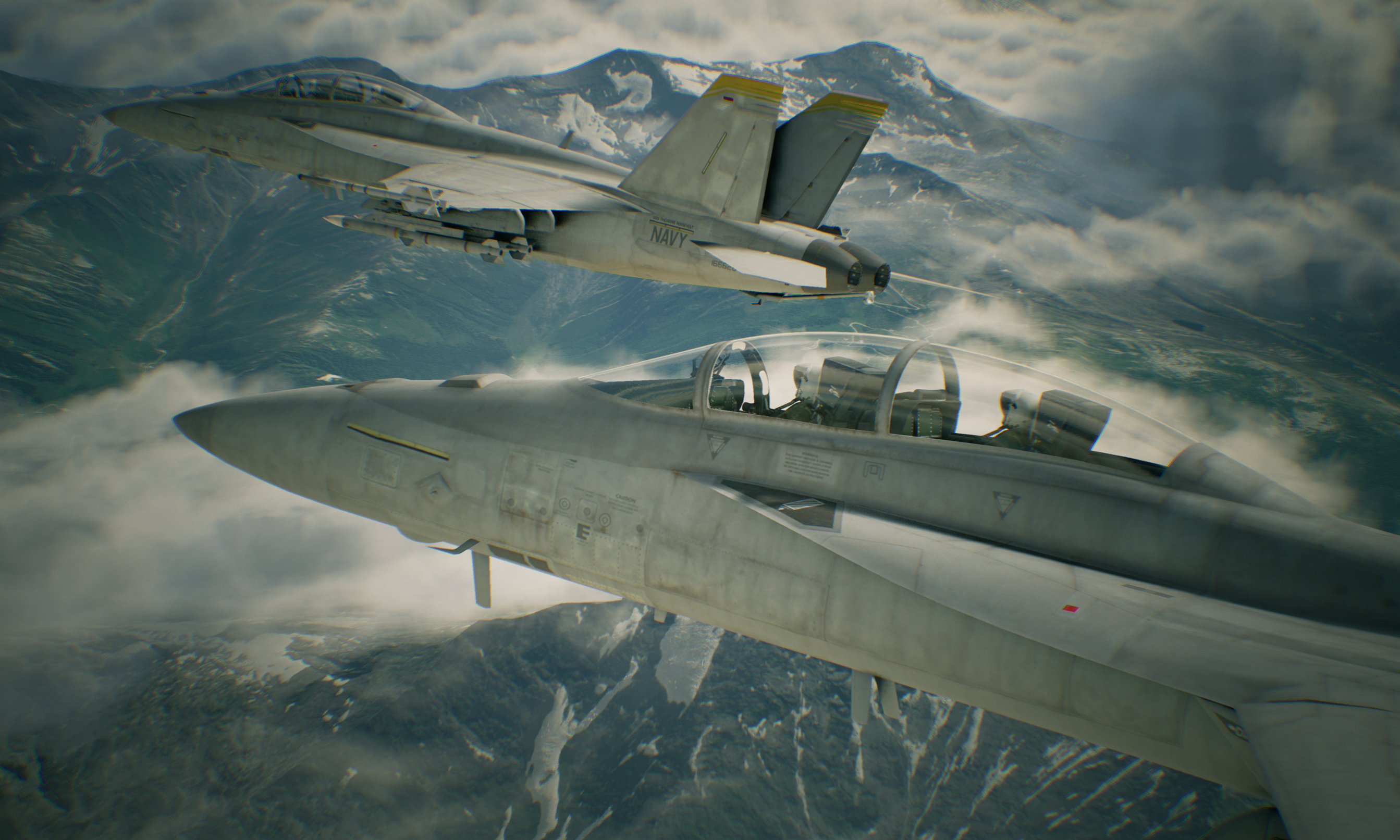 Two fighter jets flying in Ace Combat 7 game 