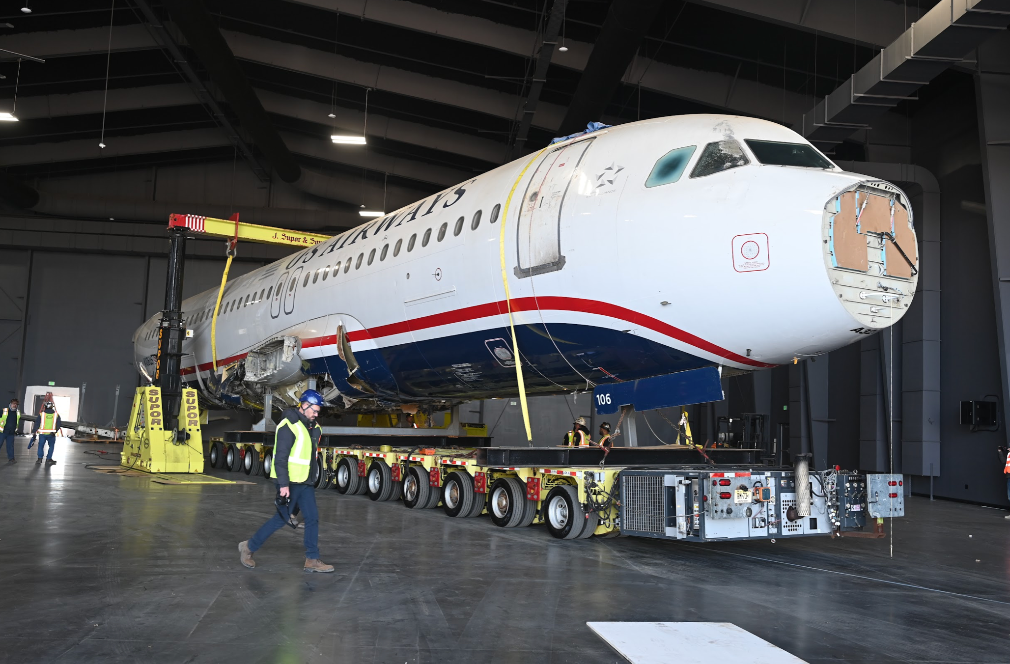 The A320 being transported to the Sullenberger Aviation Museum