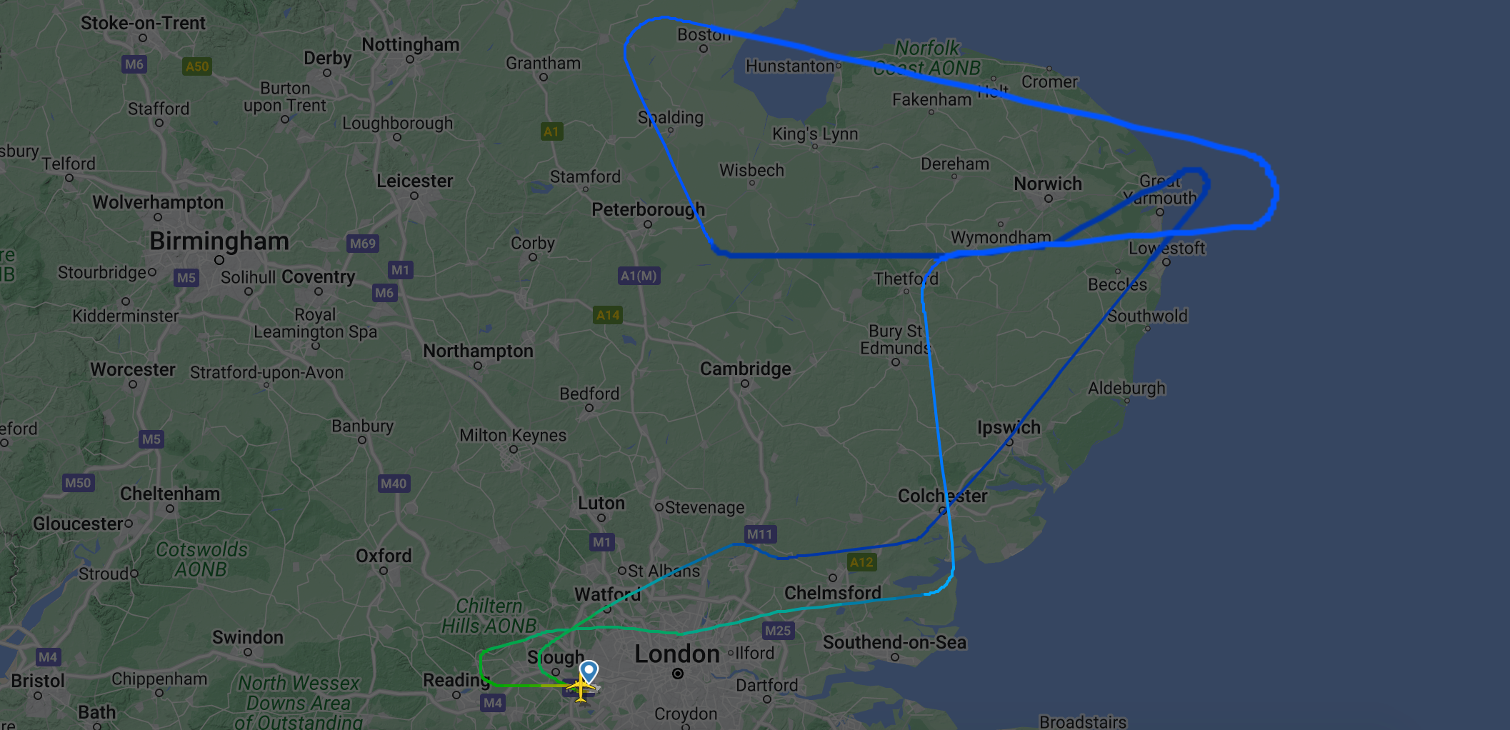 Flight pattern map above the UK