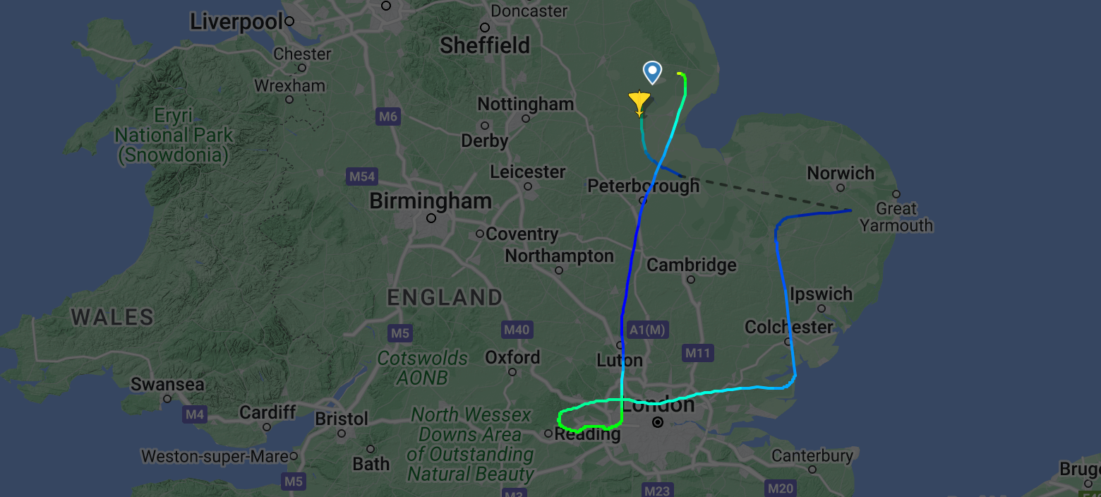 Flight pattern map above the UK