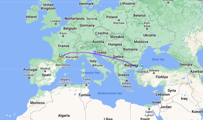 flight path from toulouse to istanbul