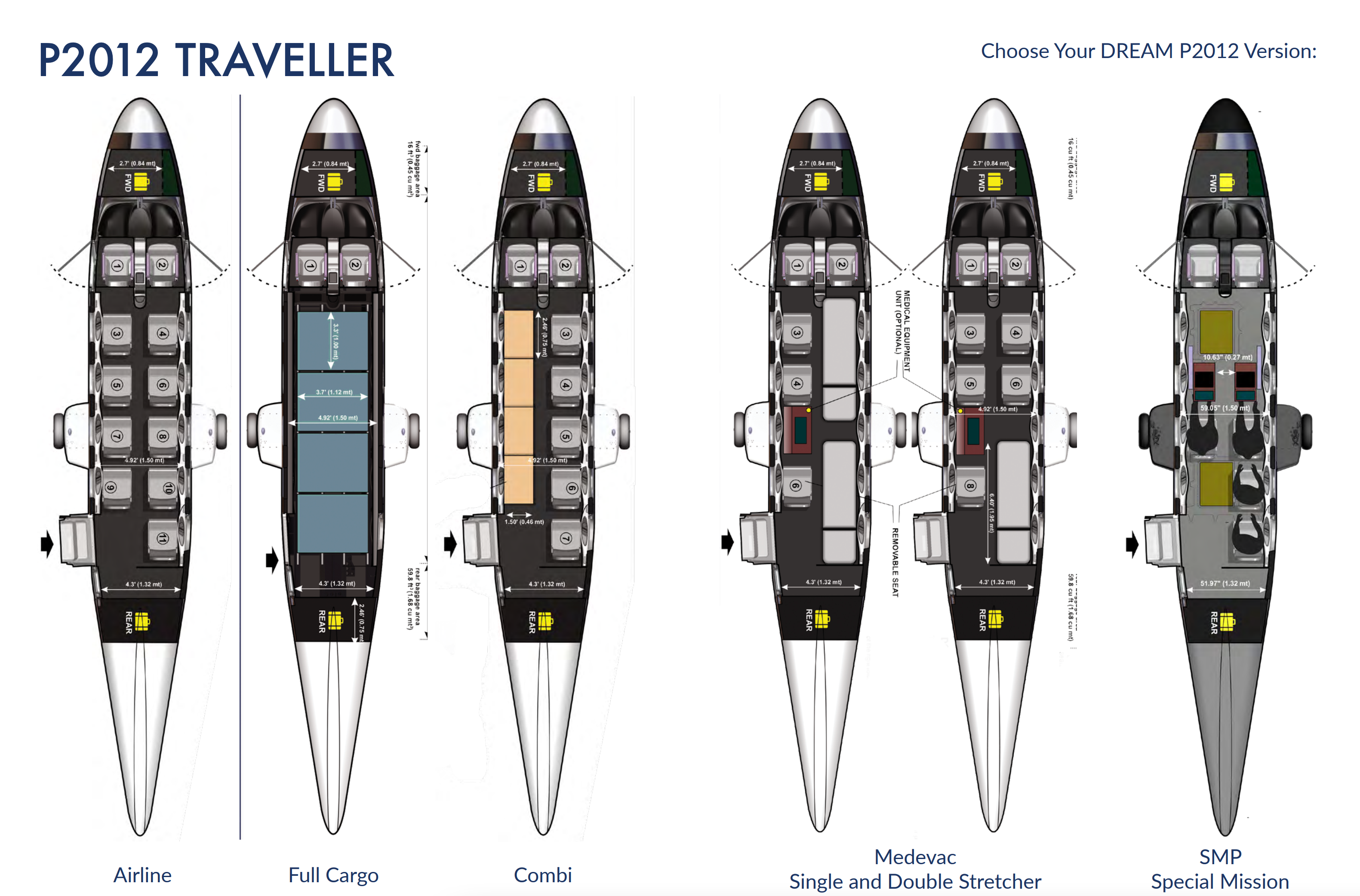 Tecnam P2012 traveler configurations