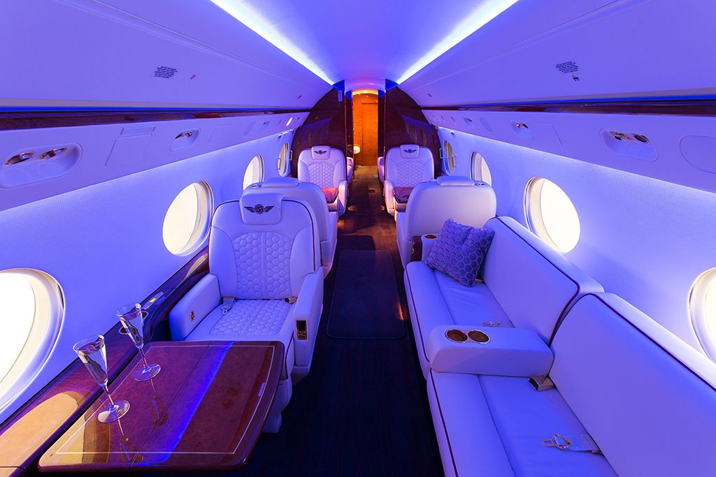 Inside the cabin area of the SexyJet Gulfstream GV.