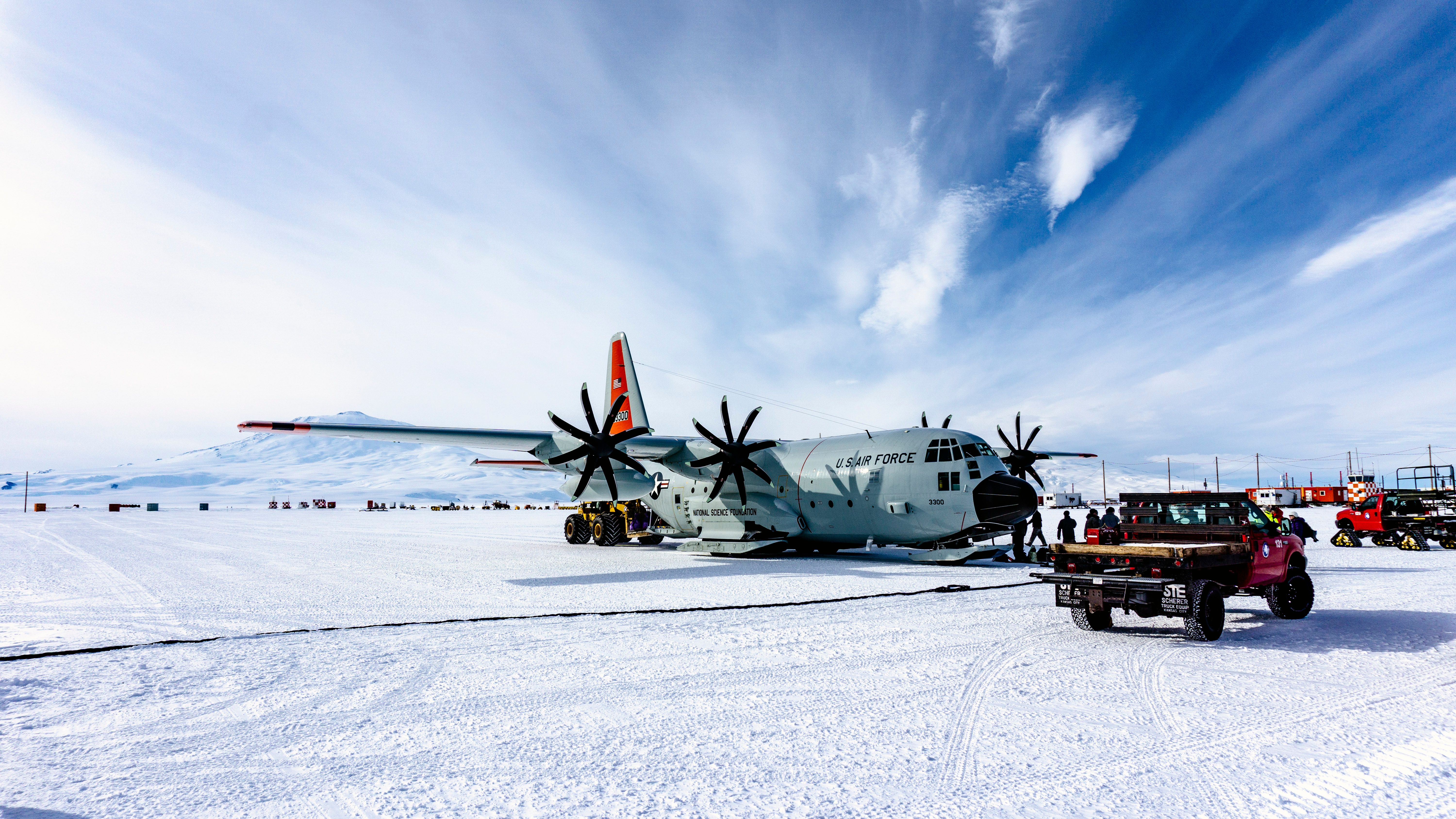 A U.S Airforce LC-130 parked at Williams airfield near Mcmurdo station in Antarctica.
