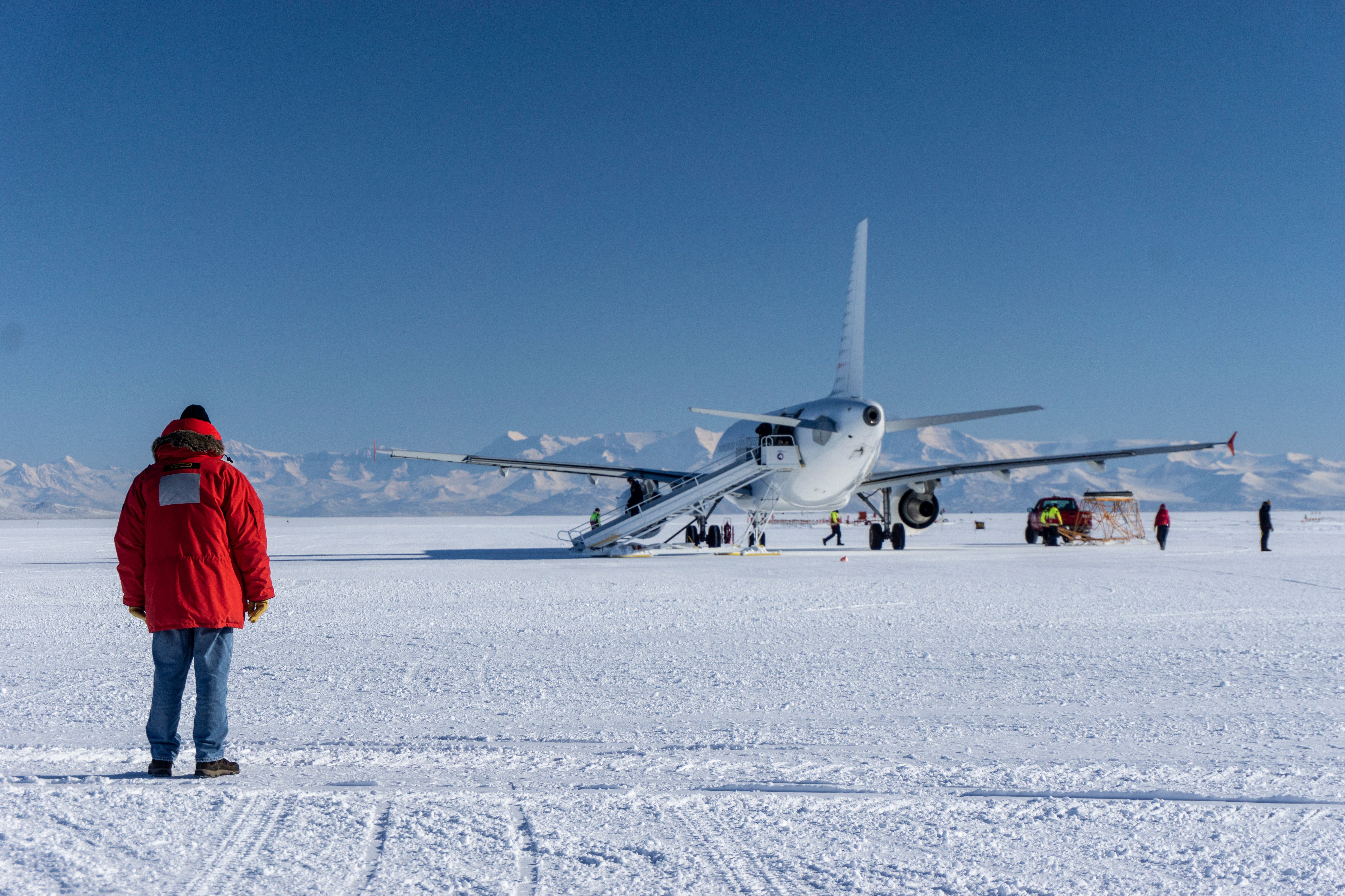 An Airbus parked near Mcmurdo station in Antarctica.