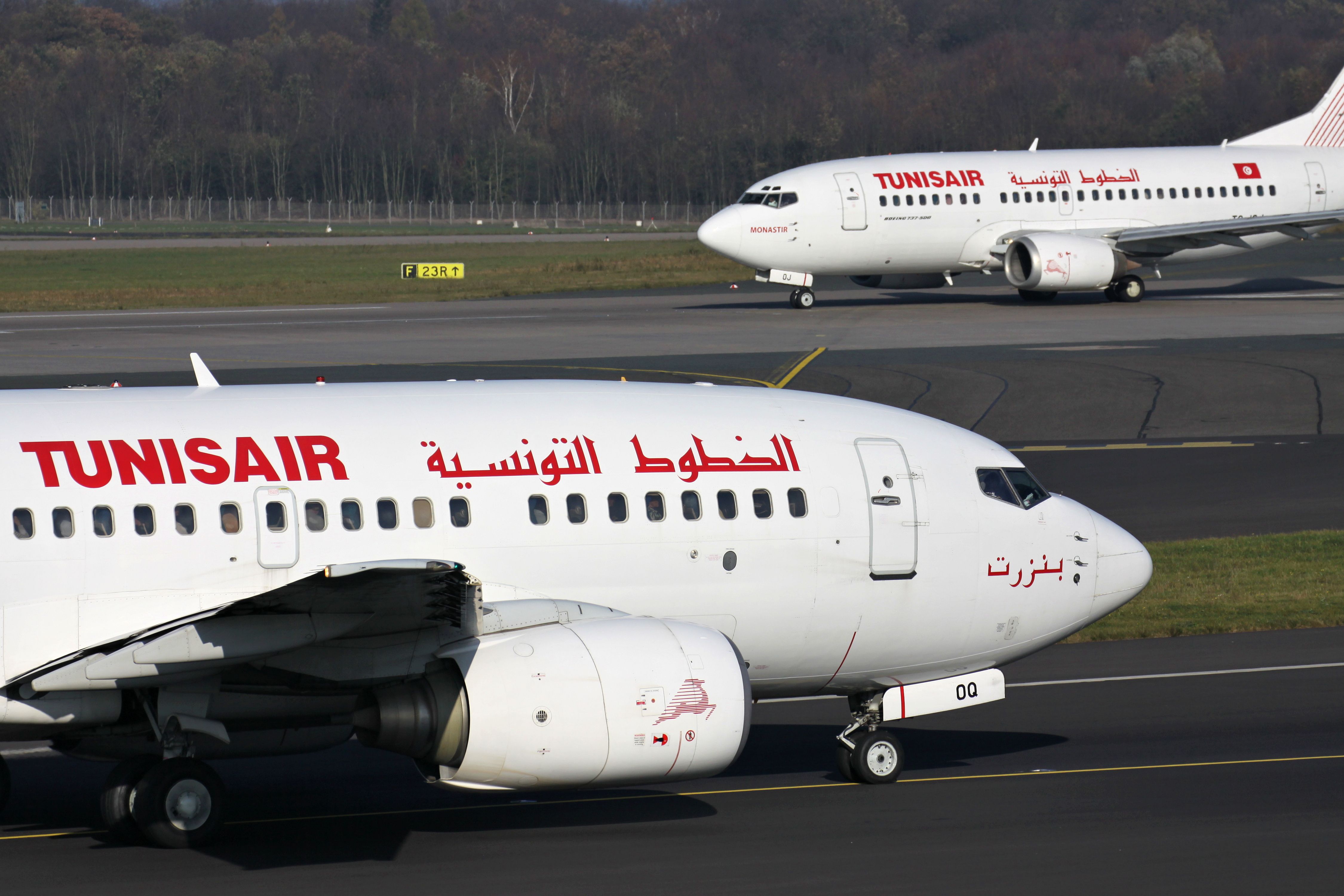 Tunisair Boeing 737-600 with registration TS-IOQ together with TS-IOJ at Dusseldorf Airport
