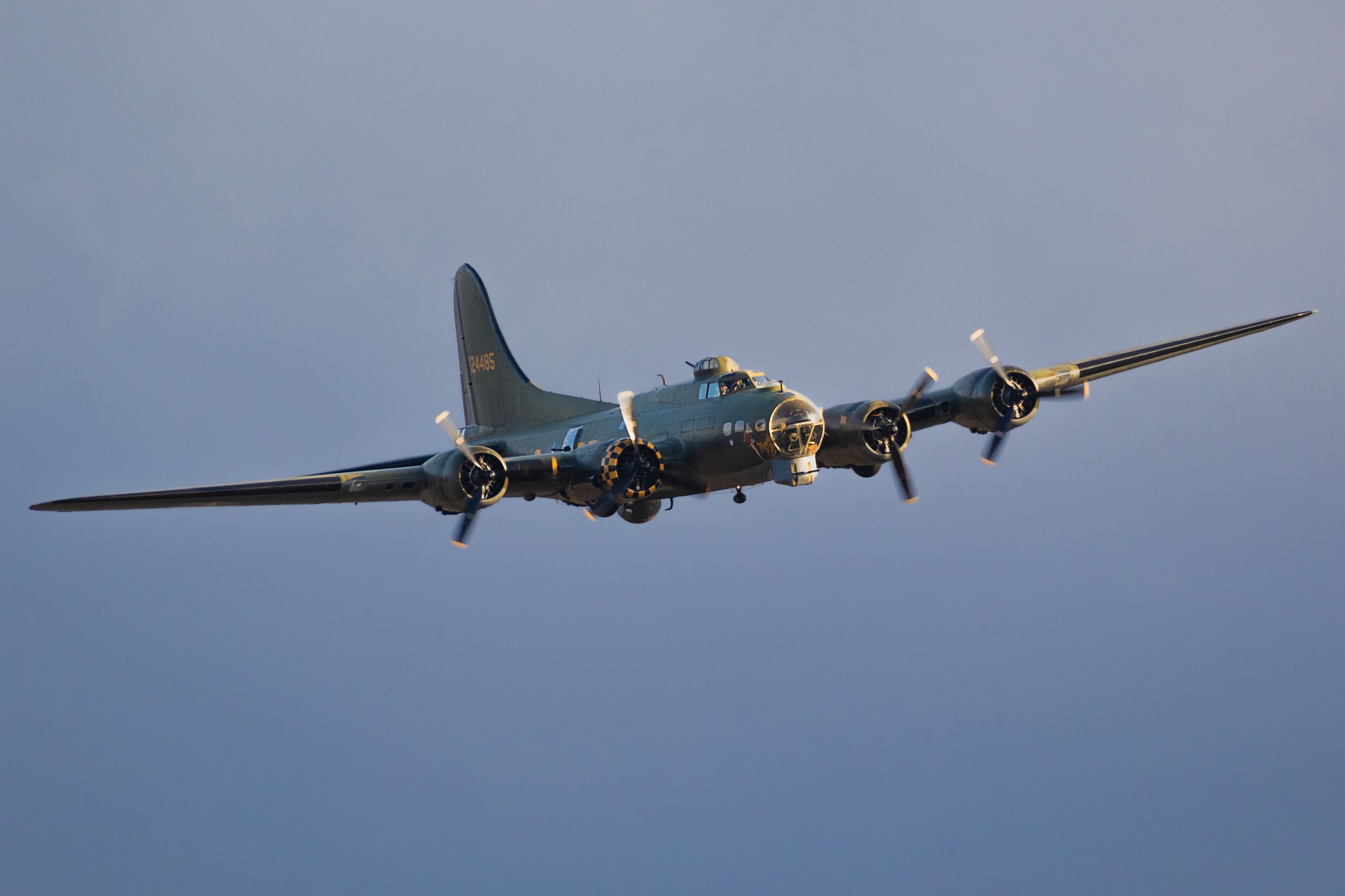 A Vintage US Air Force Boeing B-17 Flying Fortress Flying In The Sky.