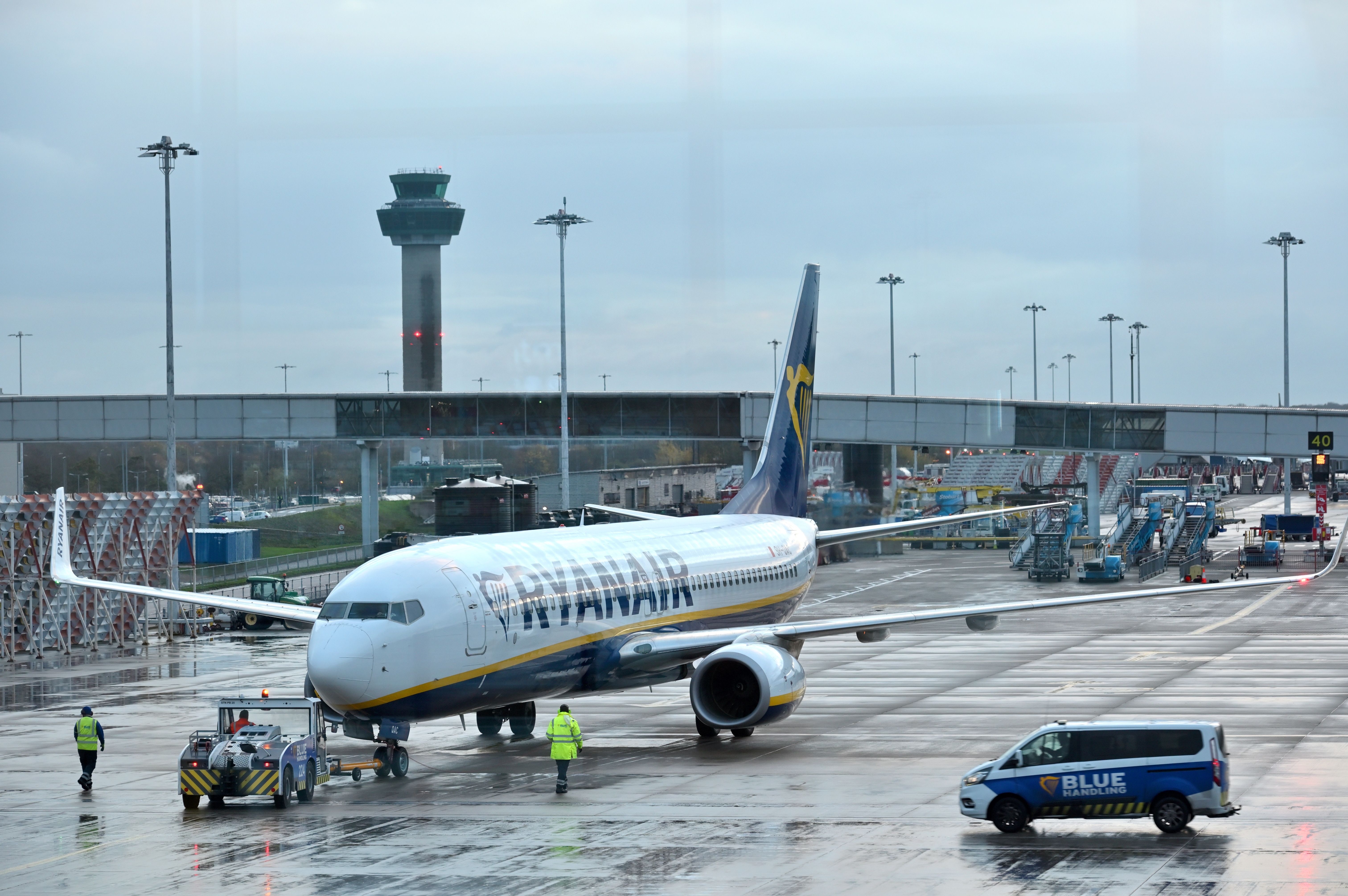 A Ryanair Boeing 737 Being Pushed Back At London Stansted Airport.